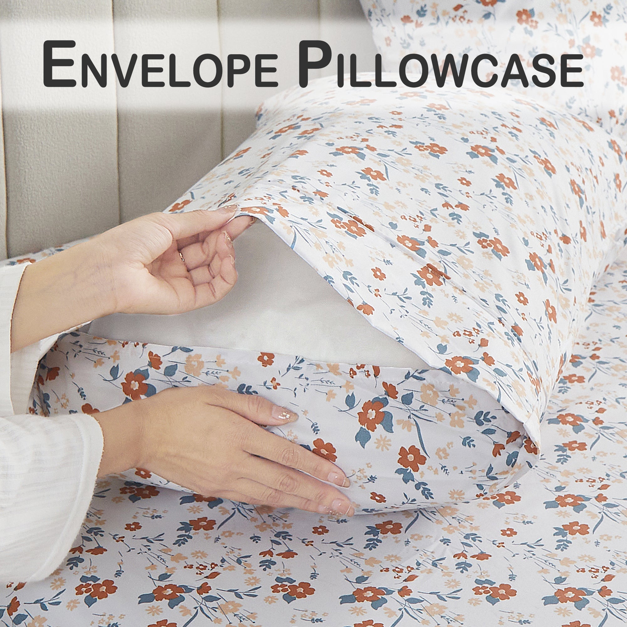 Sweet - Hued Petite Orange Flower Pattern Bed Sheet Set with Non-slip Straps
