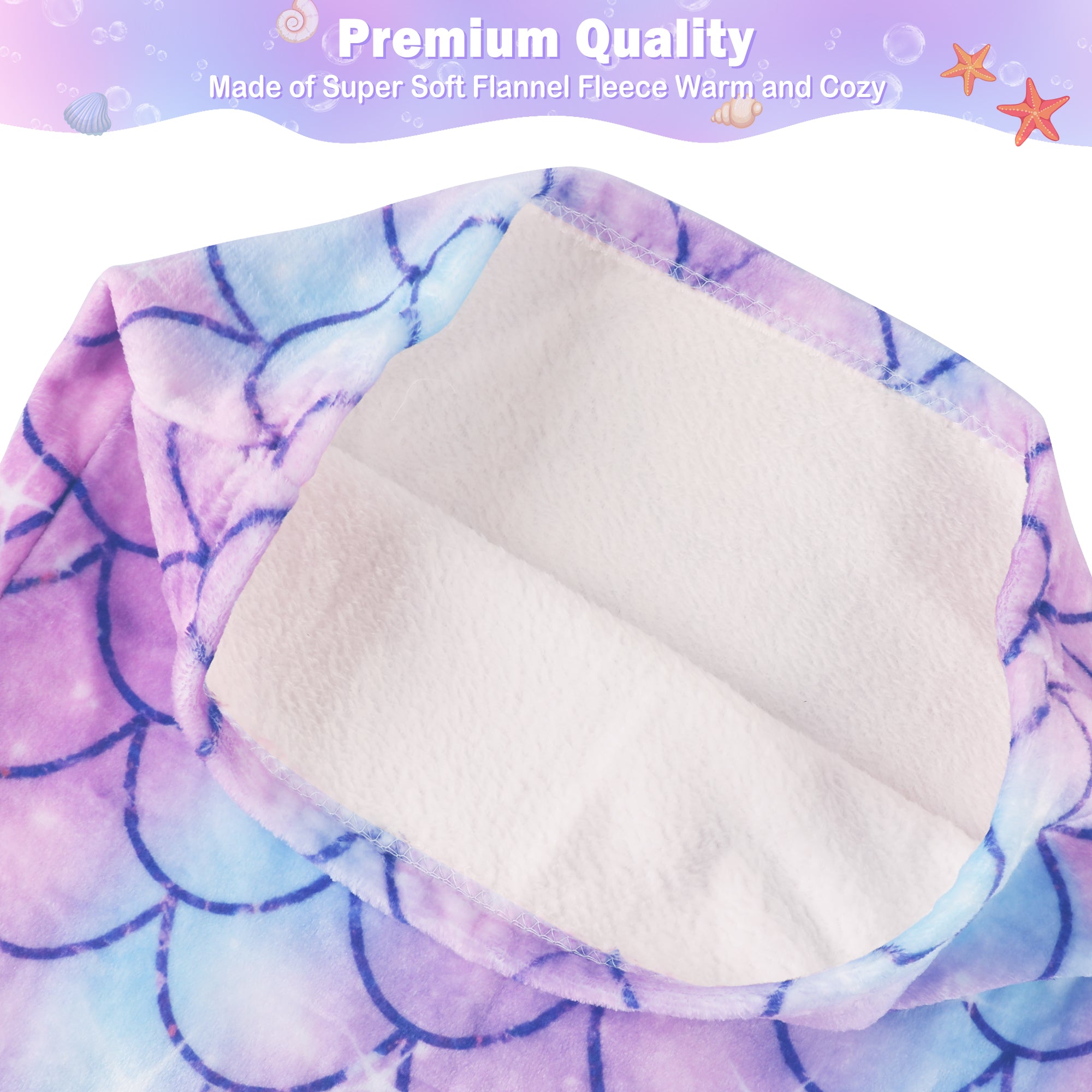 Purple 17"×39" Kids Mermaid Tail Blanket