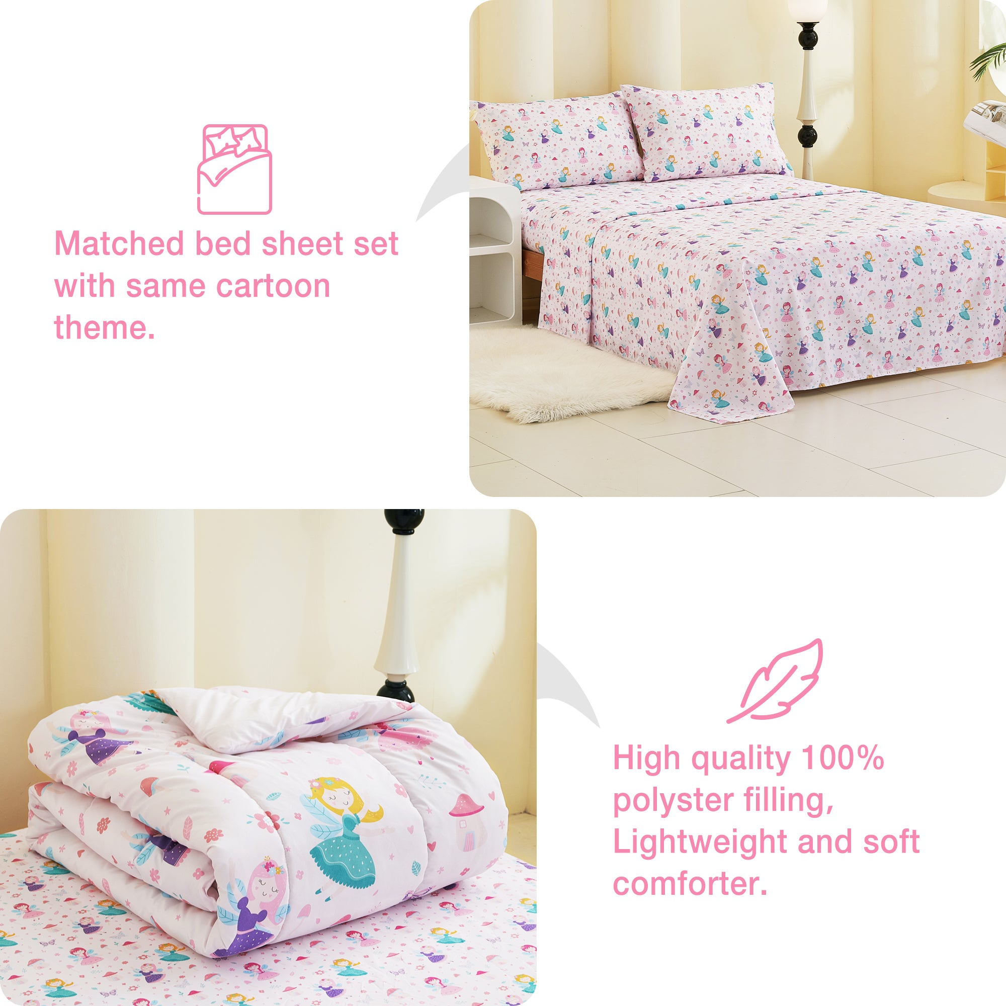 Pink Fairy Comforter Sets for Kids– 6 or 8 Piece Options