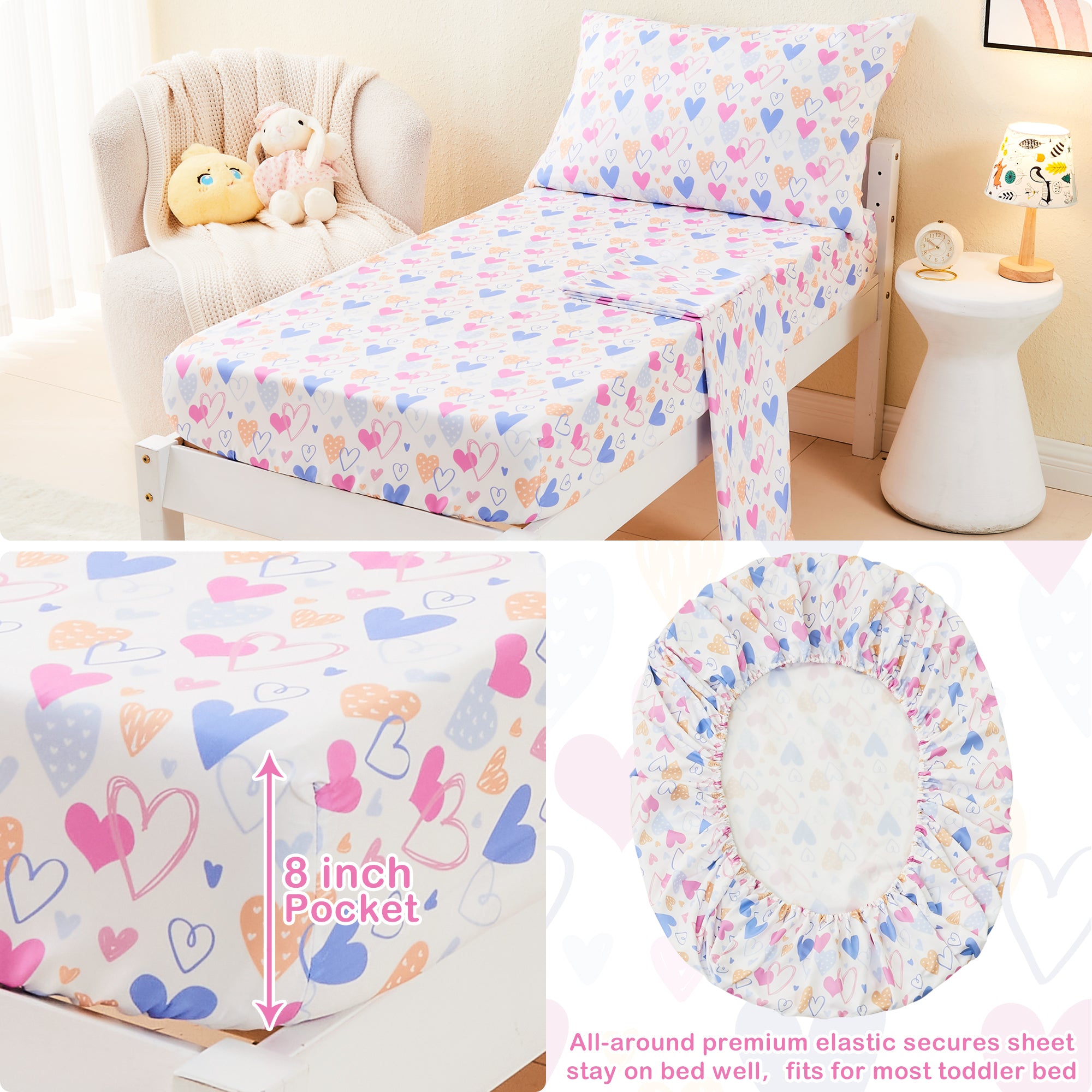Love Heart Toddler Bedding Set– 4 Piece