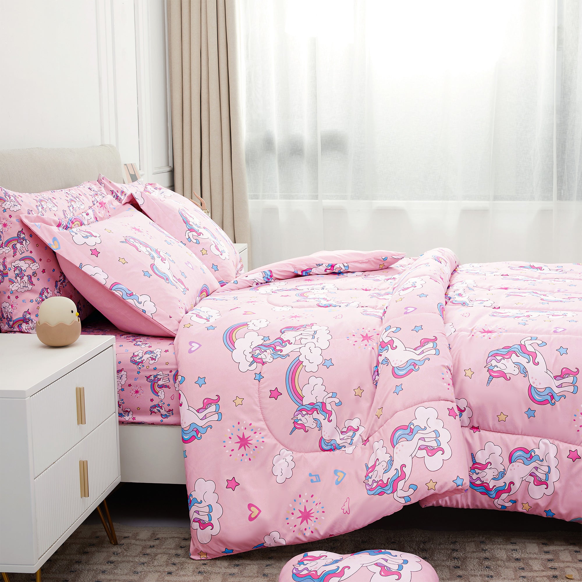 Pink Unicorn Kids Bedding Set– 6 or 8 Piece Options