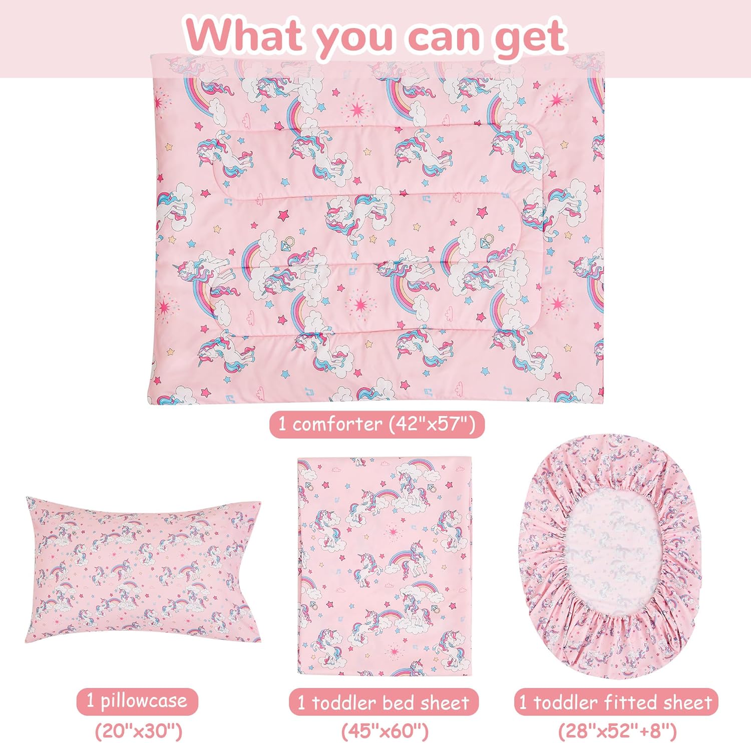 Pink Unicorn Toddler Comforter Set– 4 Piece