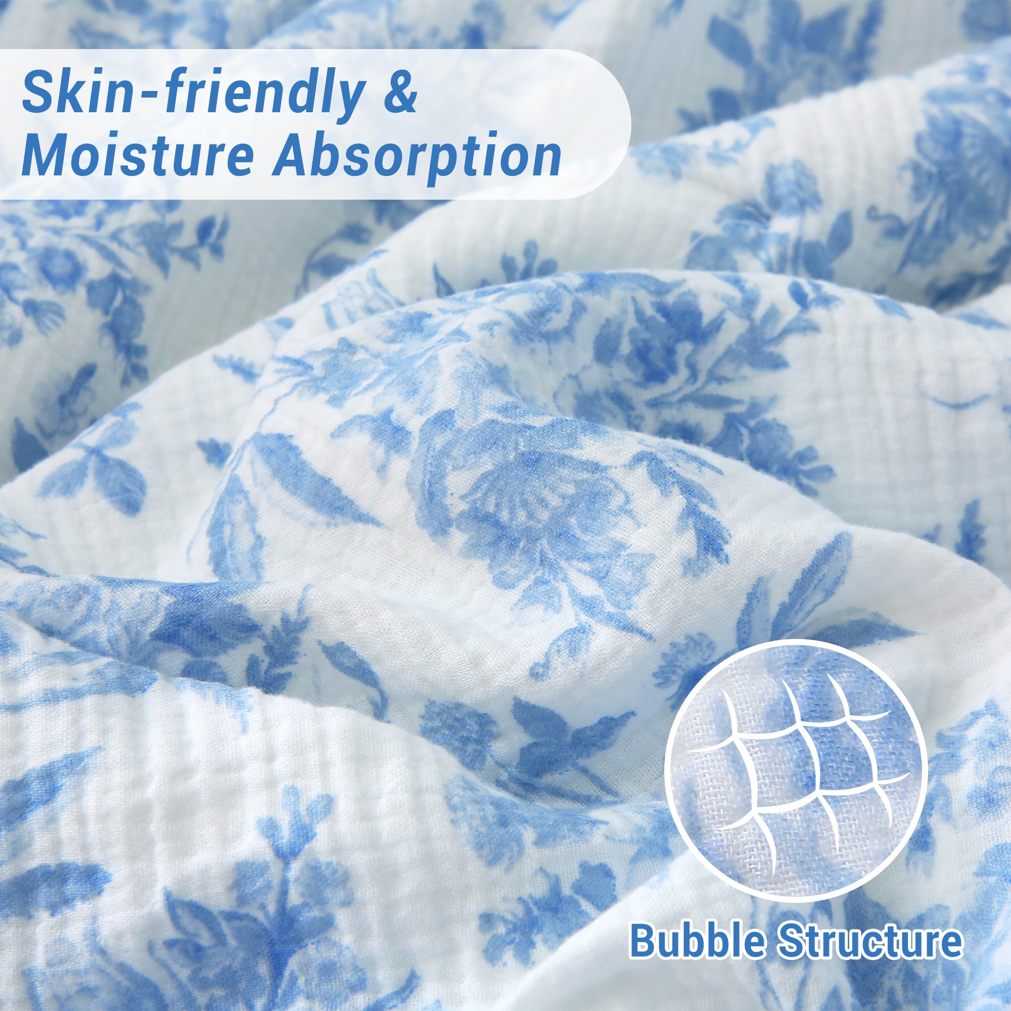 Blue Nerrah Throw Blanket Reversible Muslin Blankets 50x70 inch