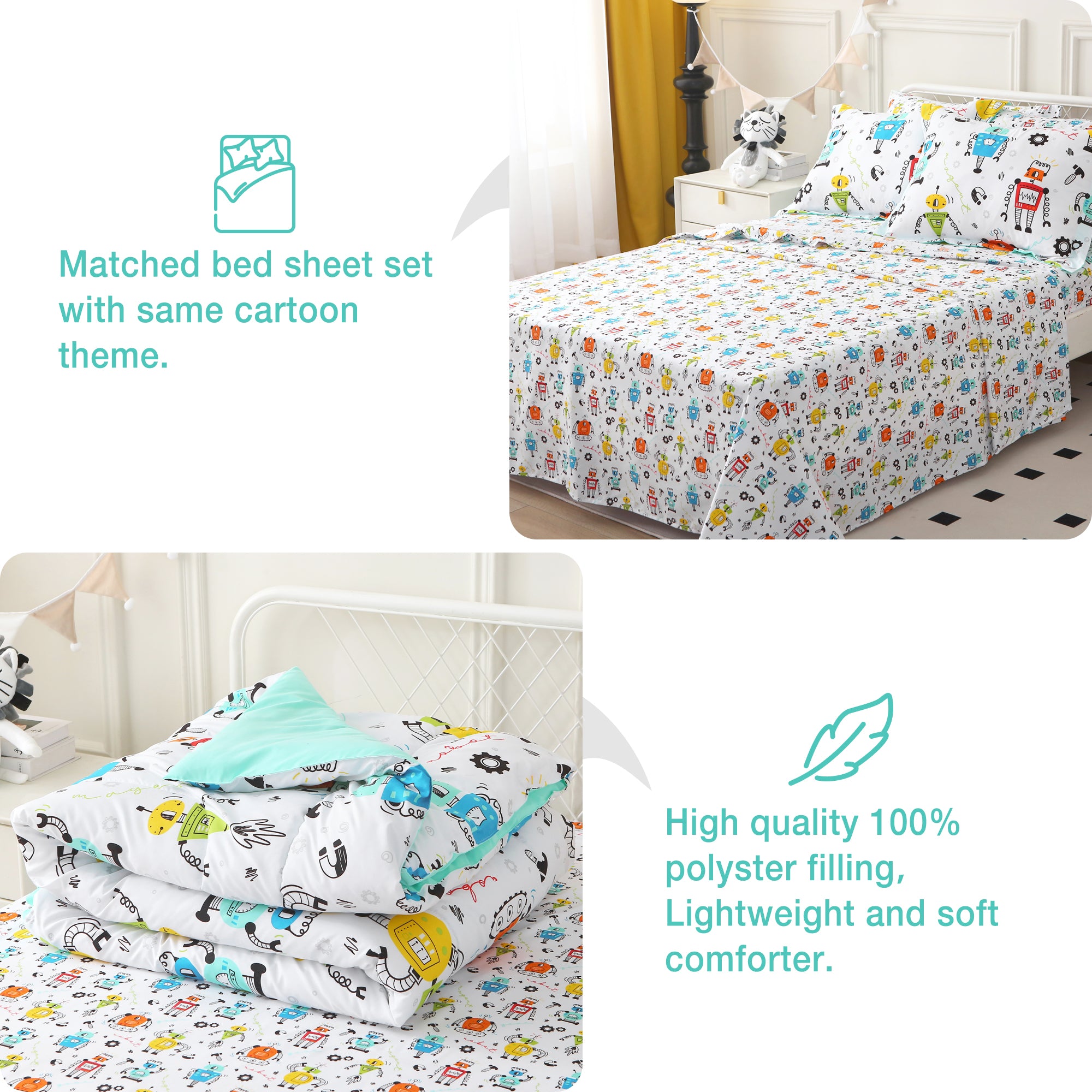 Gear Robot Comforter Sets for Kids– 6 or 8 Piece Options