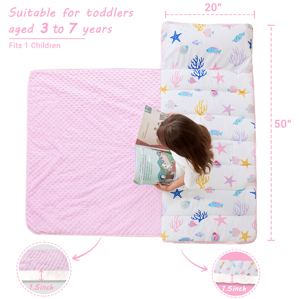 White Mermaid Toddler Nap Mat with Pillow & Blanket