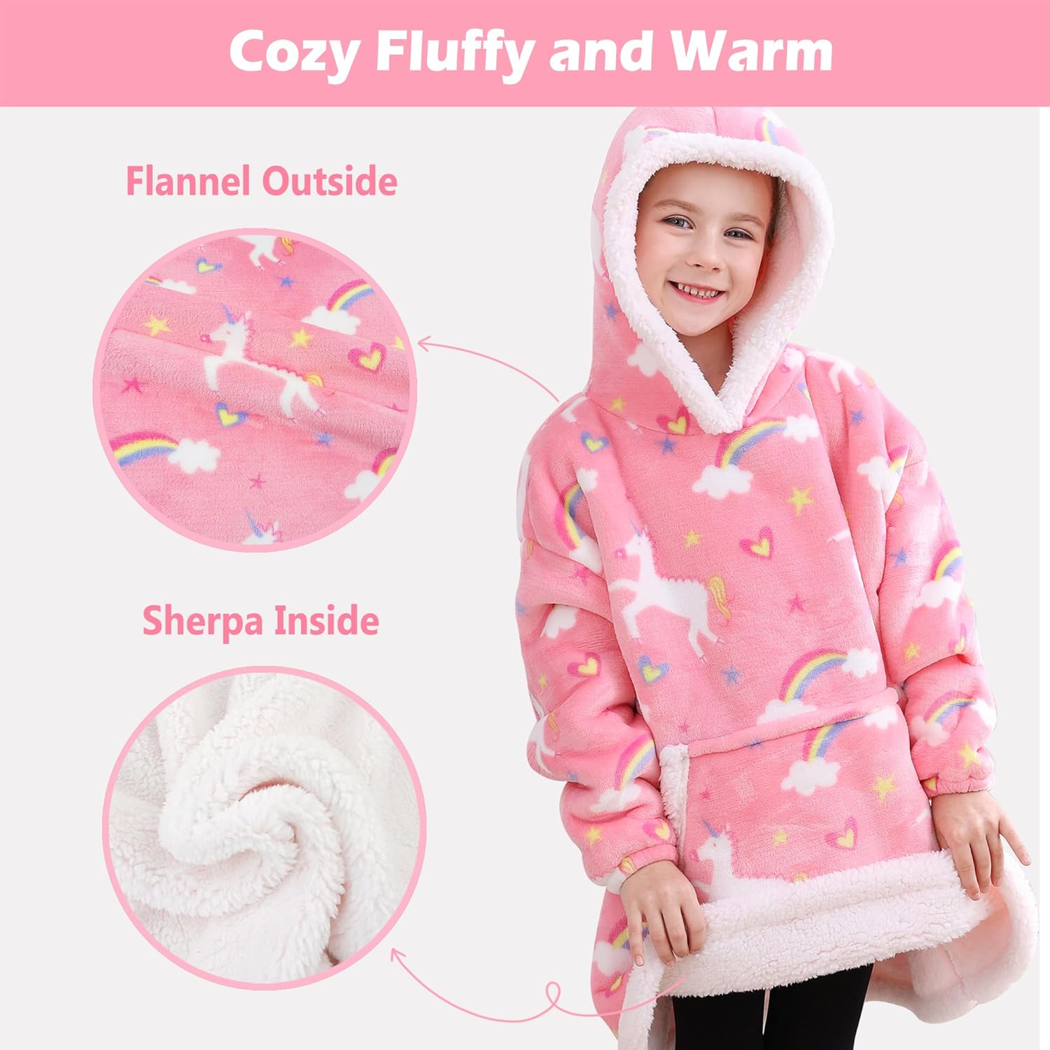 Unicorn Print Wearable Blanket Hoodie for Kids
