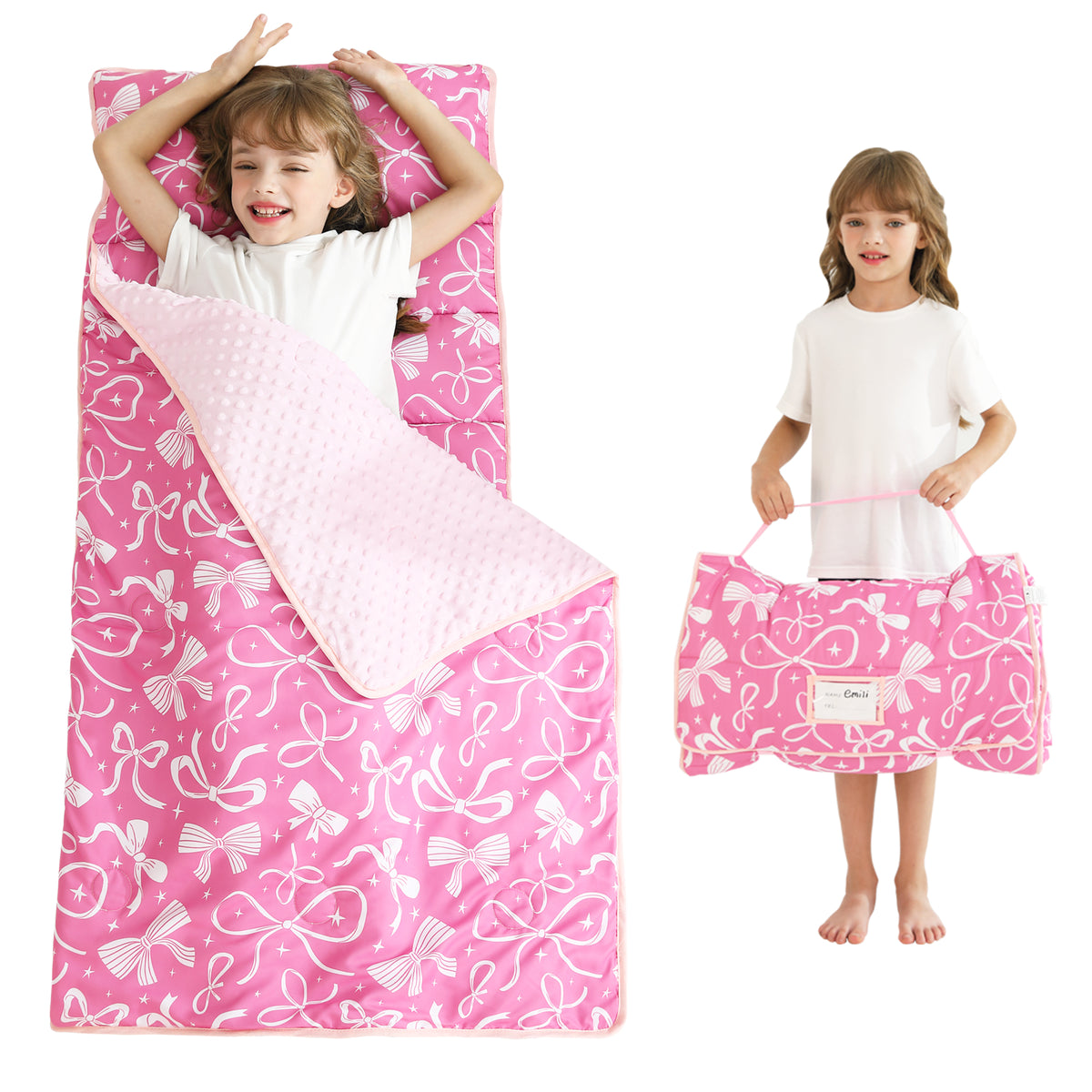 Bowknot Toddler Nap Mat with Pillow & Blanket