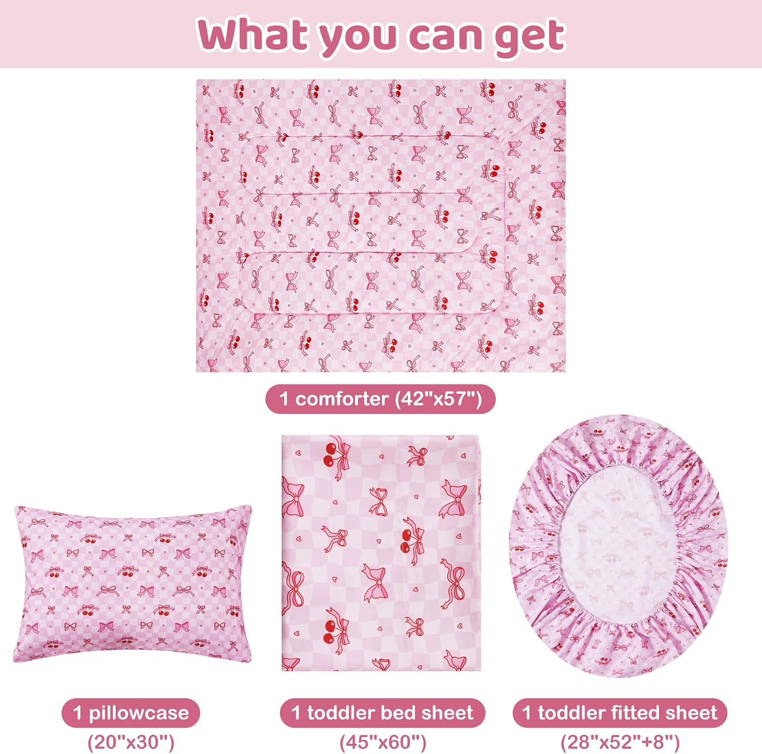 Pink Cherry Printed Toddler Comforter Set– 4 Piece