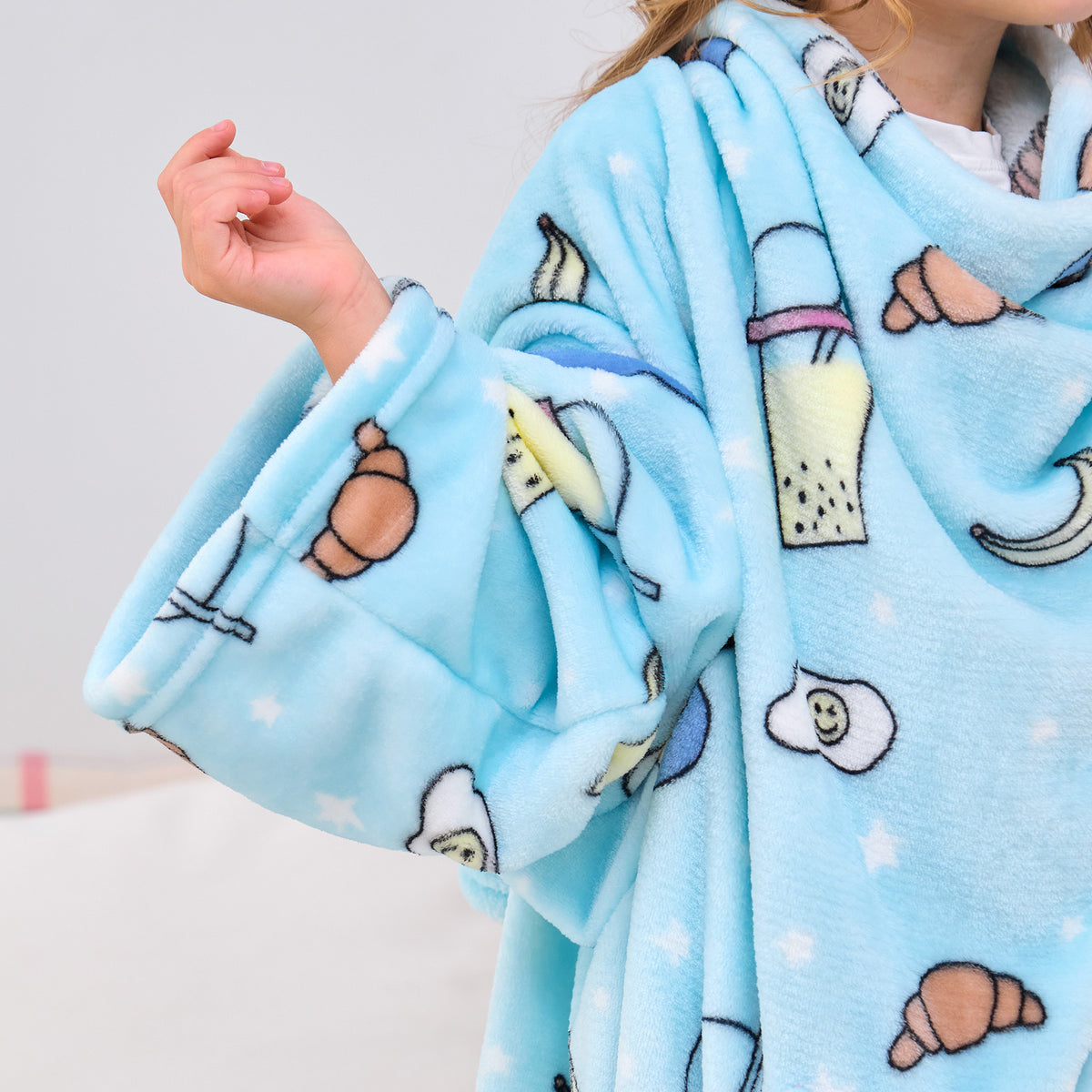 Snacks Wearable Fleece Blanket with Sleeves & Foot Pocket for Kids