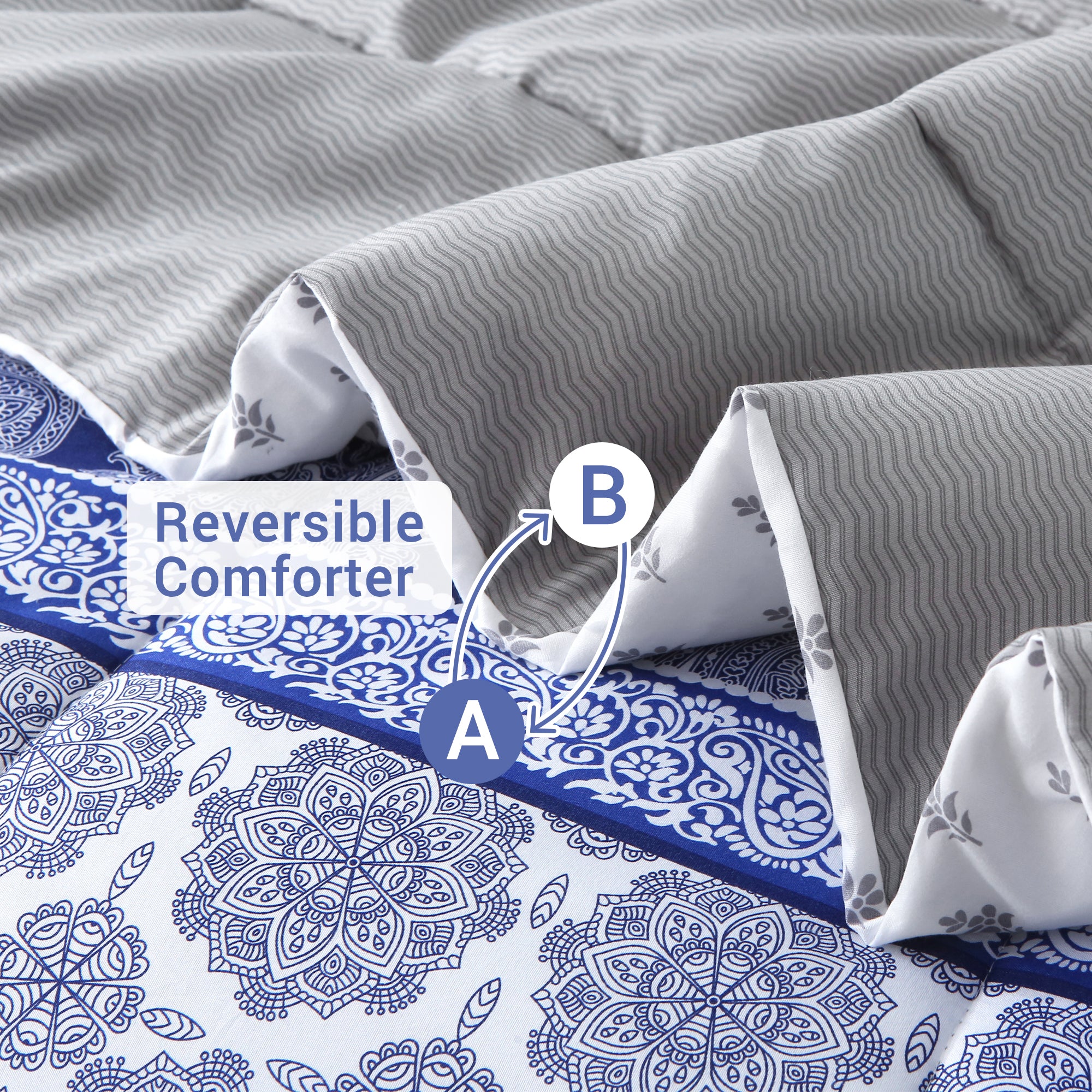 Blue Boho Striped Comforter Set 7 Pieces