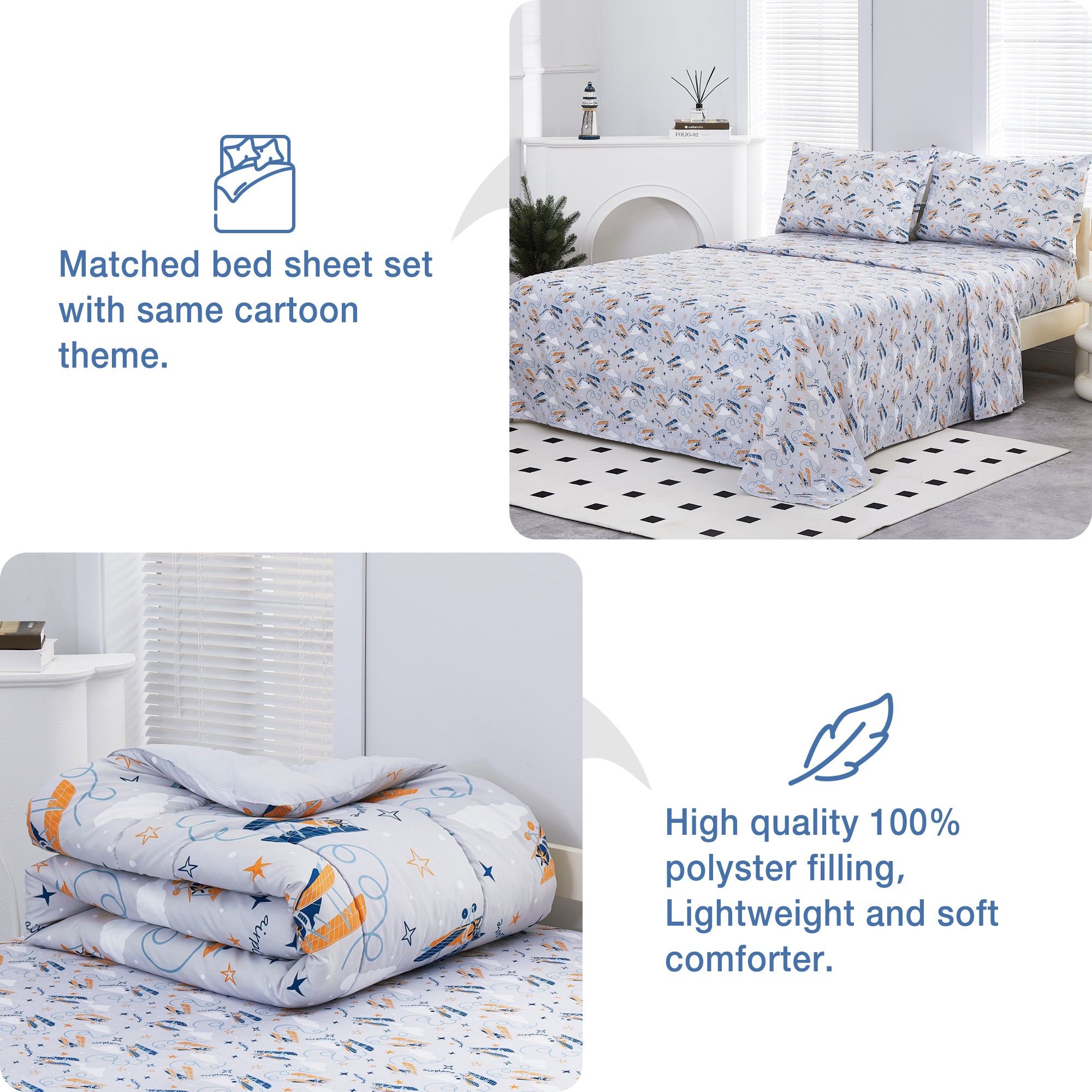 Grey Glider Comforter Sets for Kids– 6 or 8 Piece Options