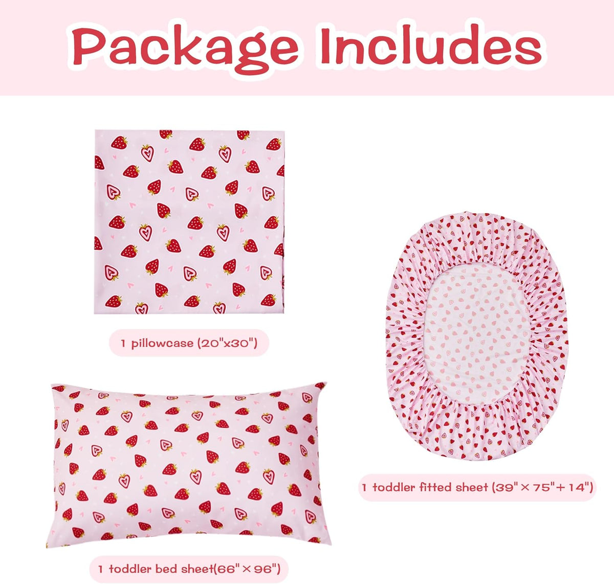 Dreamy Strawberry Kids Bed Sheet Set Deep Pocket Double Brushed Microfiber