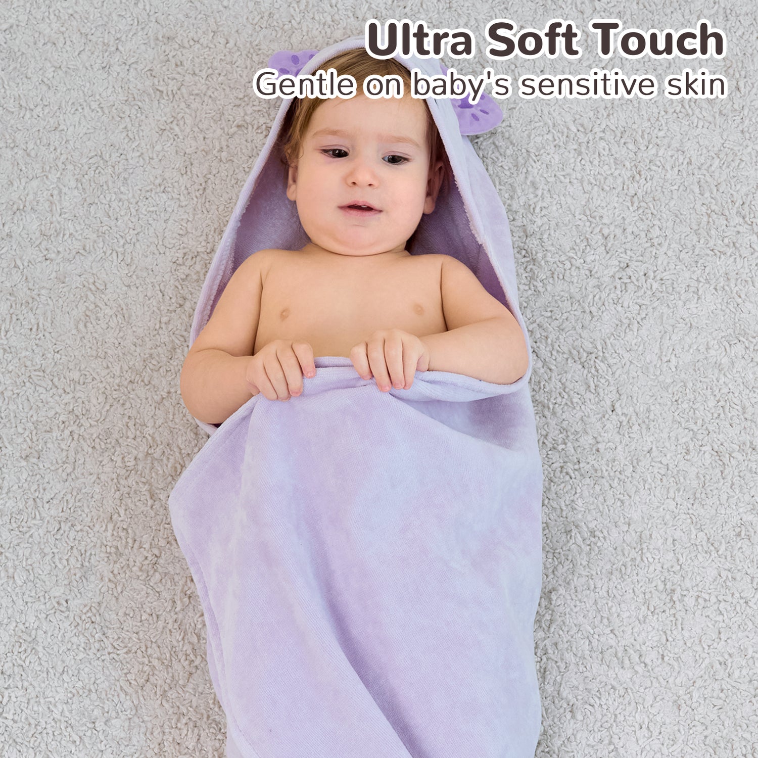 (Sheep & Purple Cat) 2 Pack Cotton Hooded Baby Towels, Extra Thick and Absorbent, 32" * 32"
