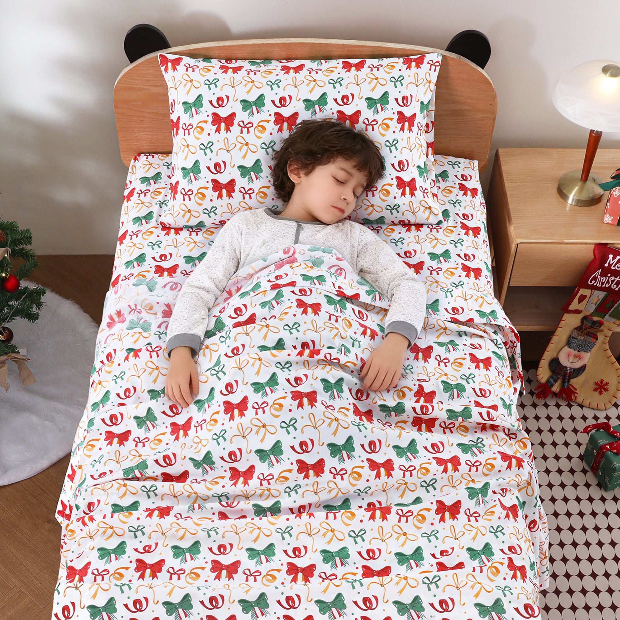 Christmas Bowknot Kids Bed Sheet Set