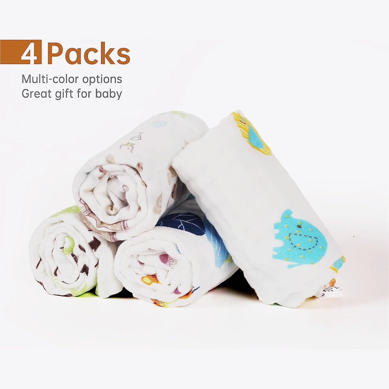 Blue Elephant Baby Muslin Burp Cloths 10" x 20" 4 Pack