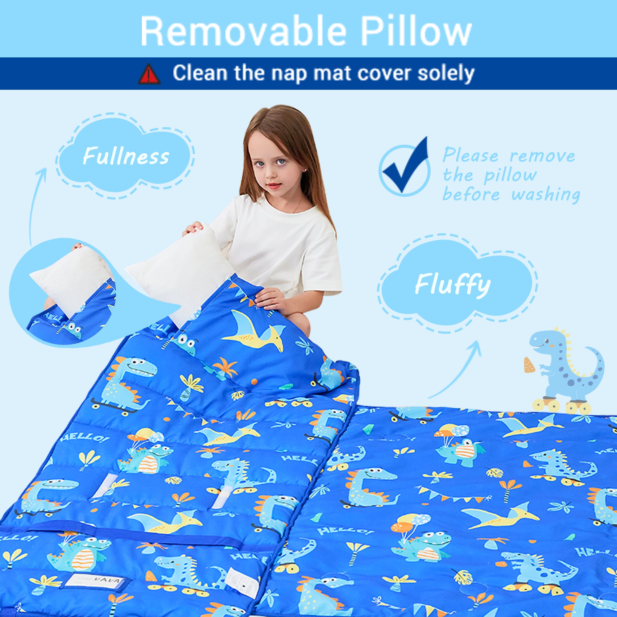 Cozy Comfort Nap Mat - Blue Dinosaurs