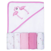 Flamingo Baby Hooded Towel and Washcloth Set 6-Pack Size 30 x 26 Inch