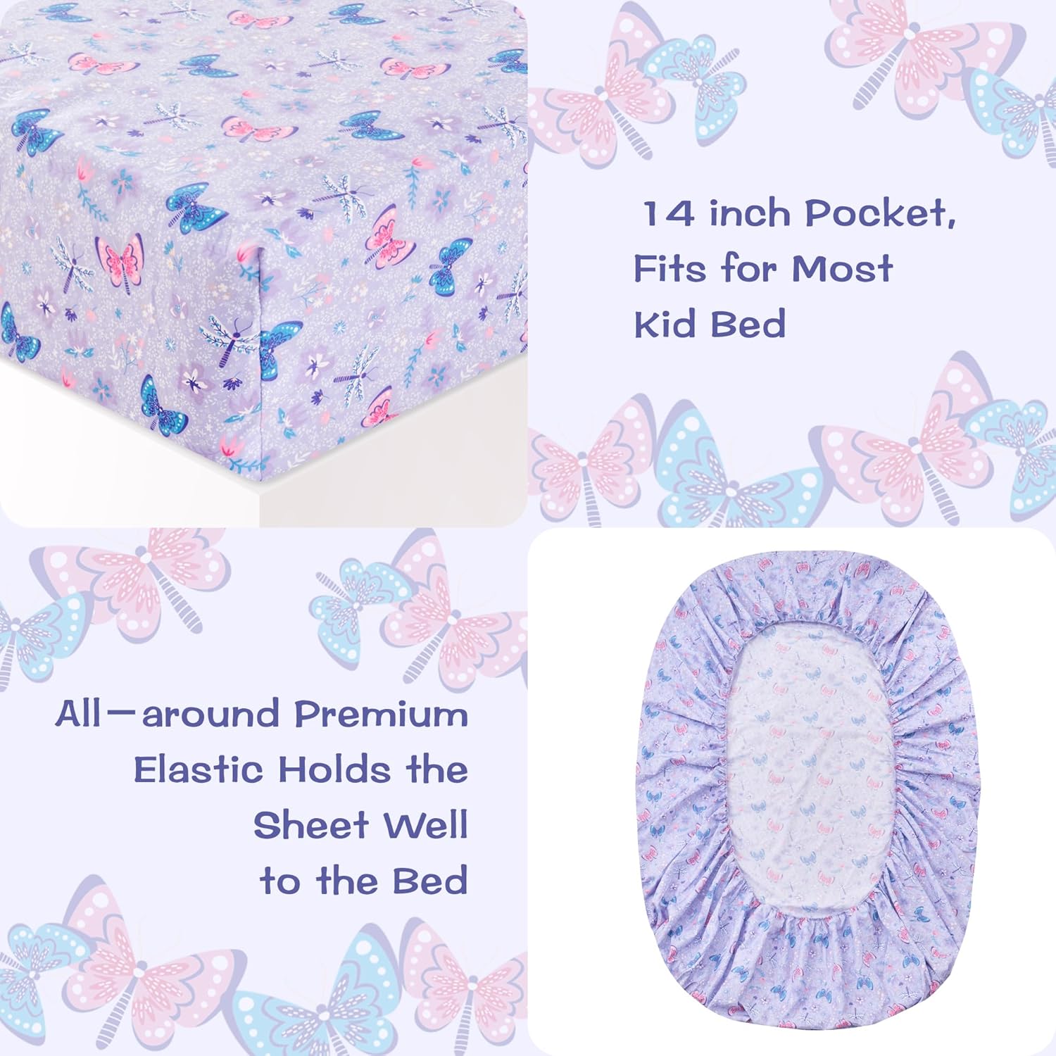 Magic Butterfly 3 Pcs Kids Twin Size Sheet Set
