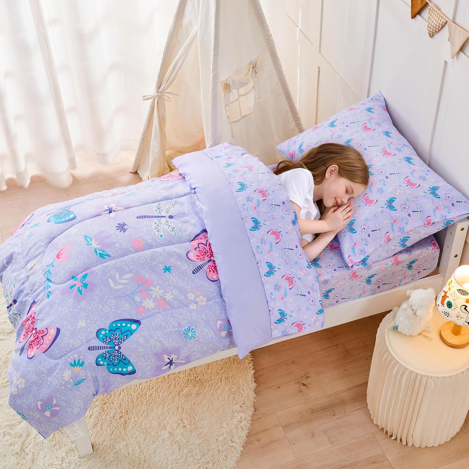 Purple Butterfly Toddler Comforter Set– 4 Piece