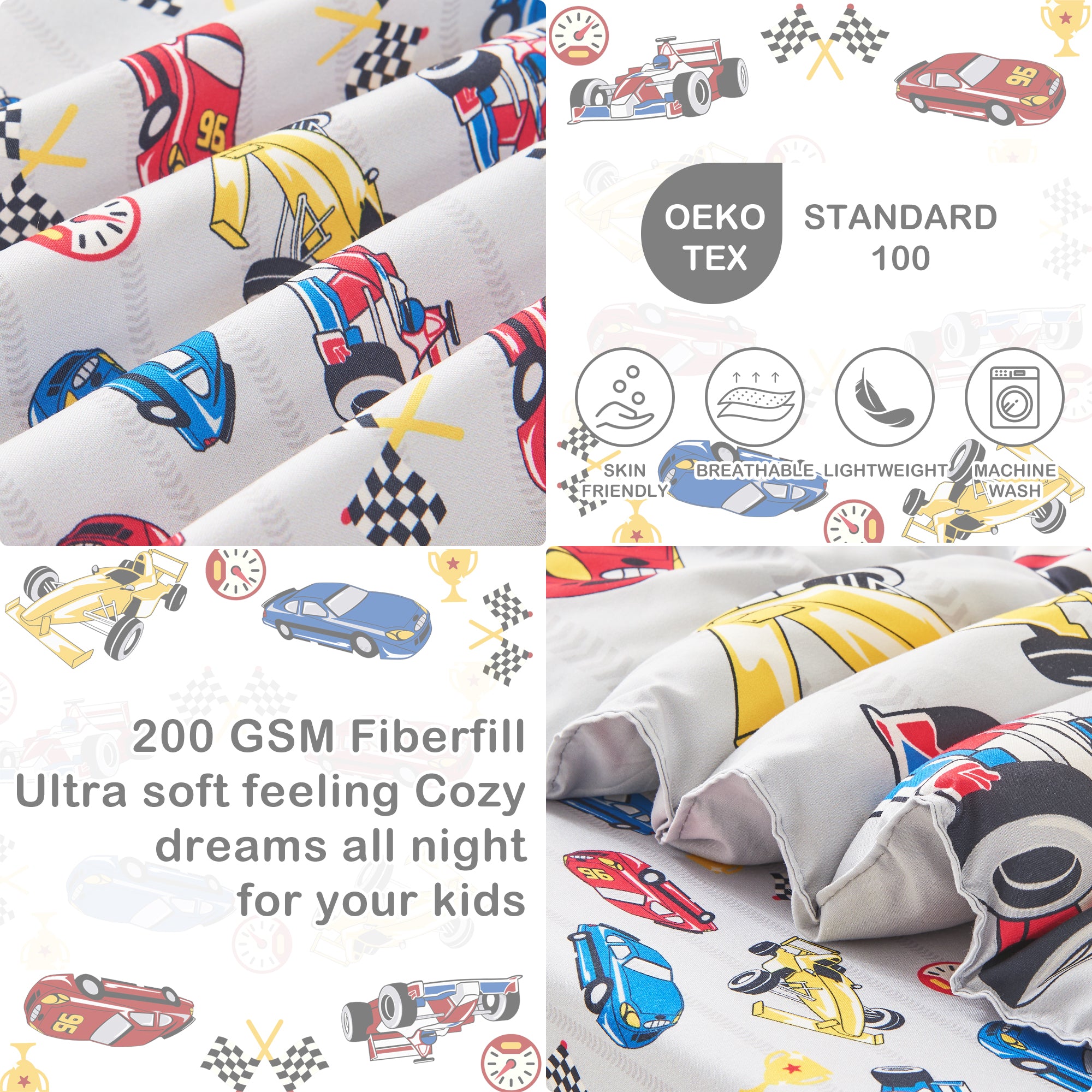 Race Cars Toddler Comforter Set– 4 Piece