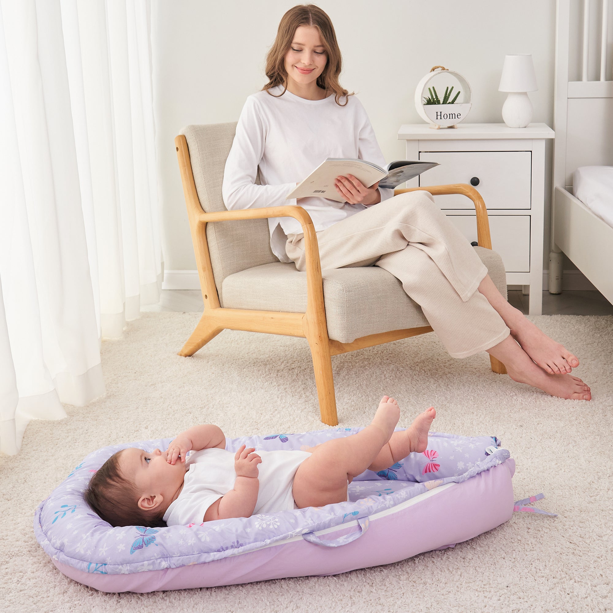 Butterfly Baby Lounger - Baby Nest Co Sleeper for Baby Bed, Soft & Breathable Portable Cotton Newborn Lounger Nest for Crib Bassinet