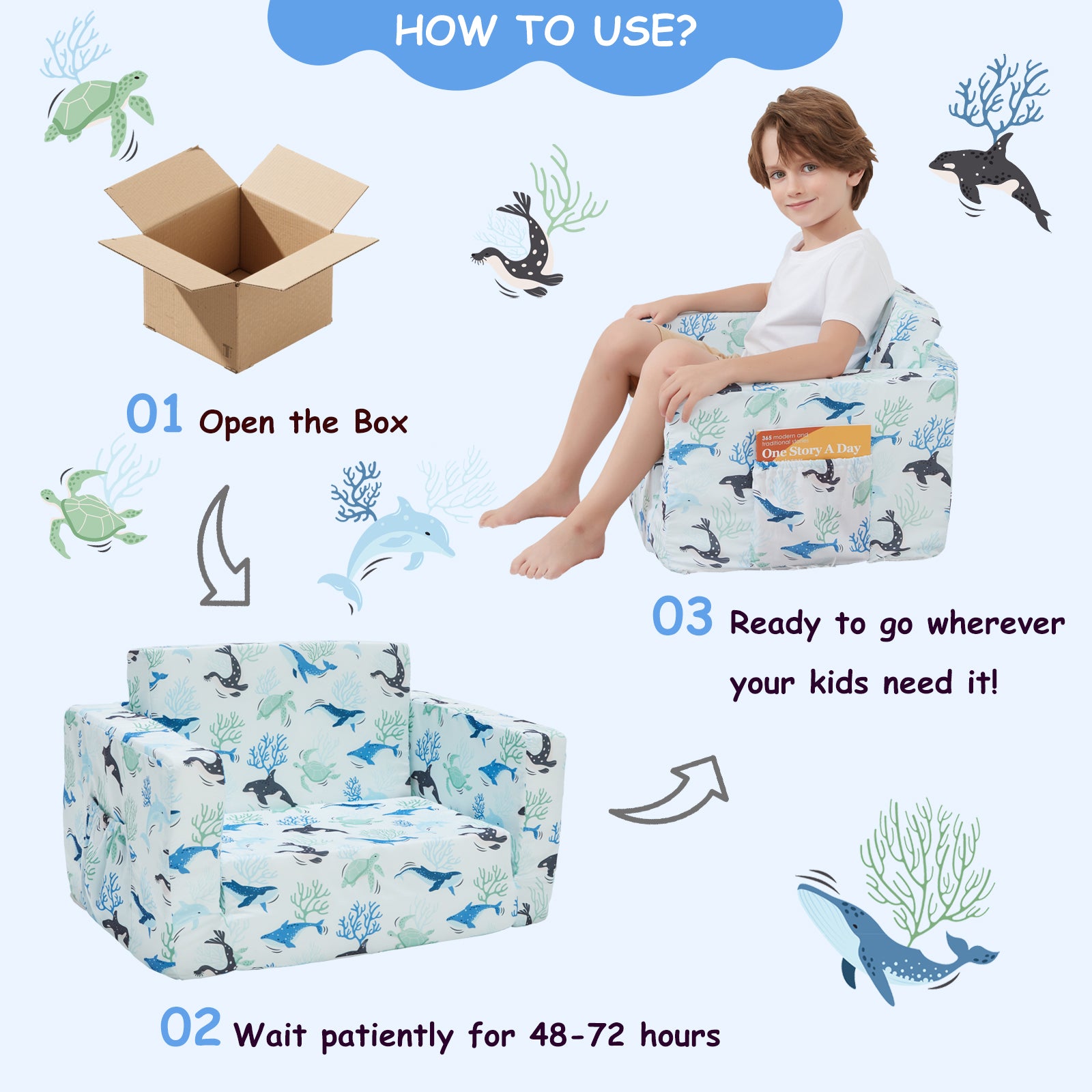 White Bottom Excavator 2-in-1 Soft Toddler Couch Fold Out
