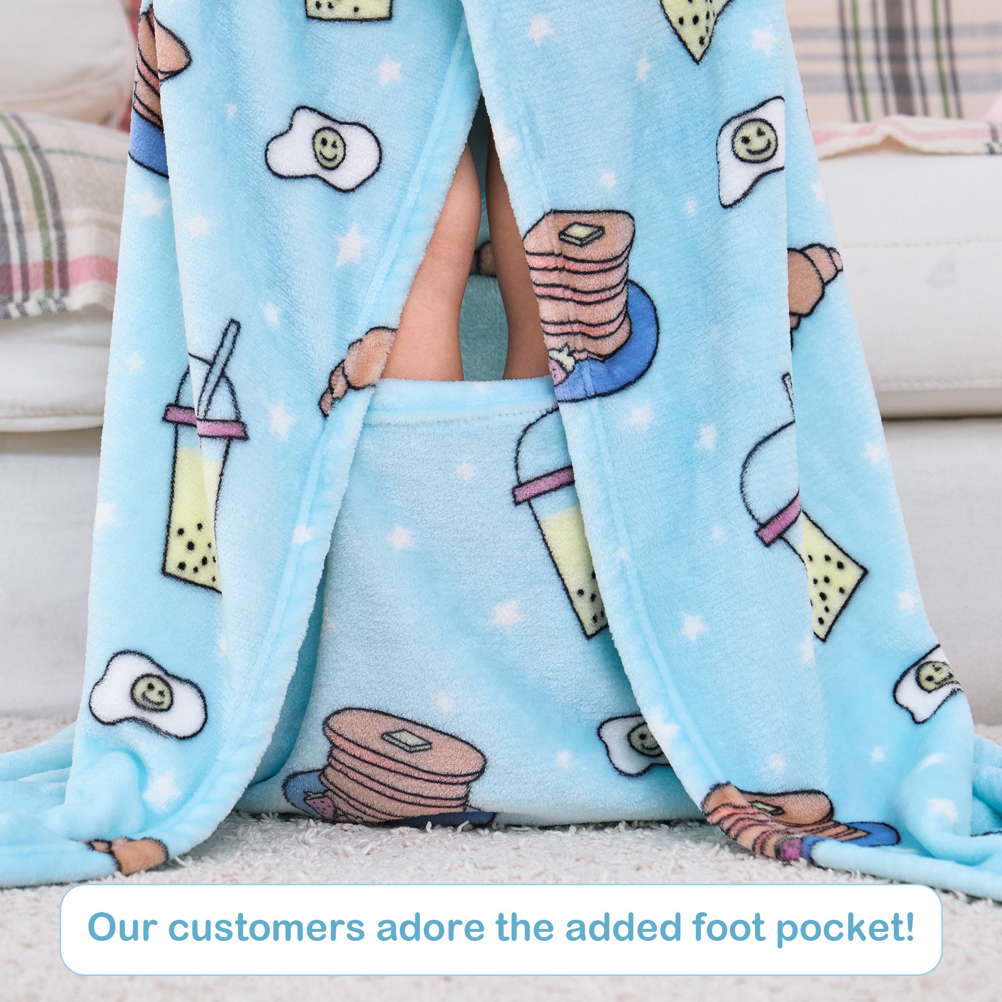 Snacks Wearable Fleece Blanket with Sleeves & Foot Pocket for Kids