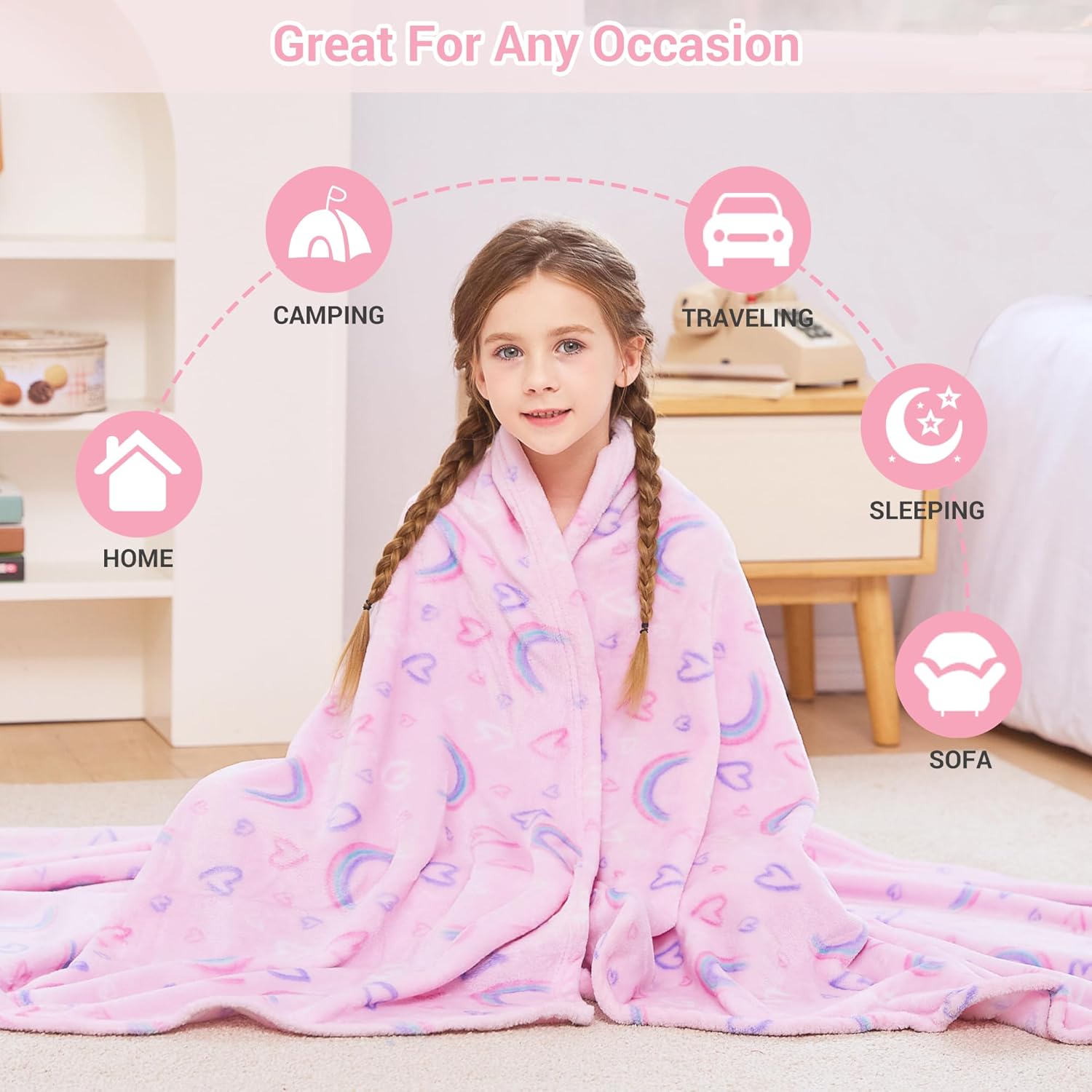 Colorful Rainbow Kids Throw Blanket