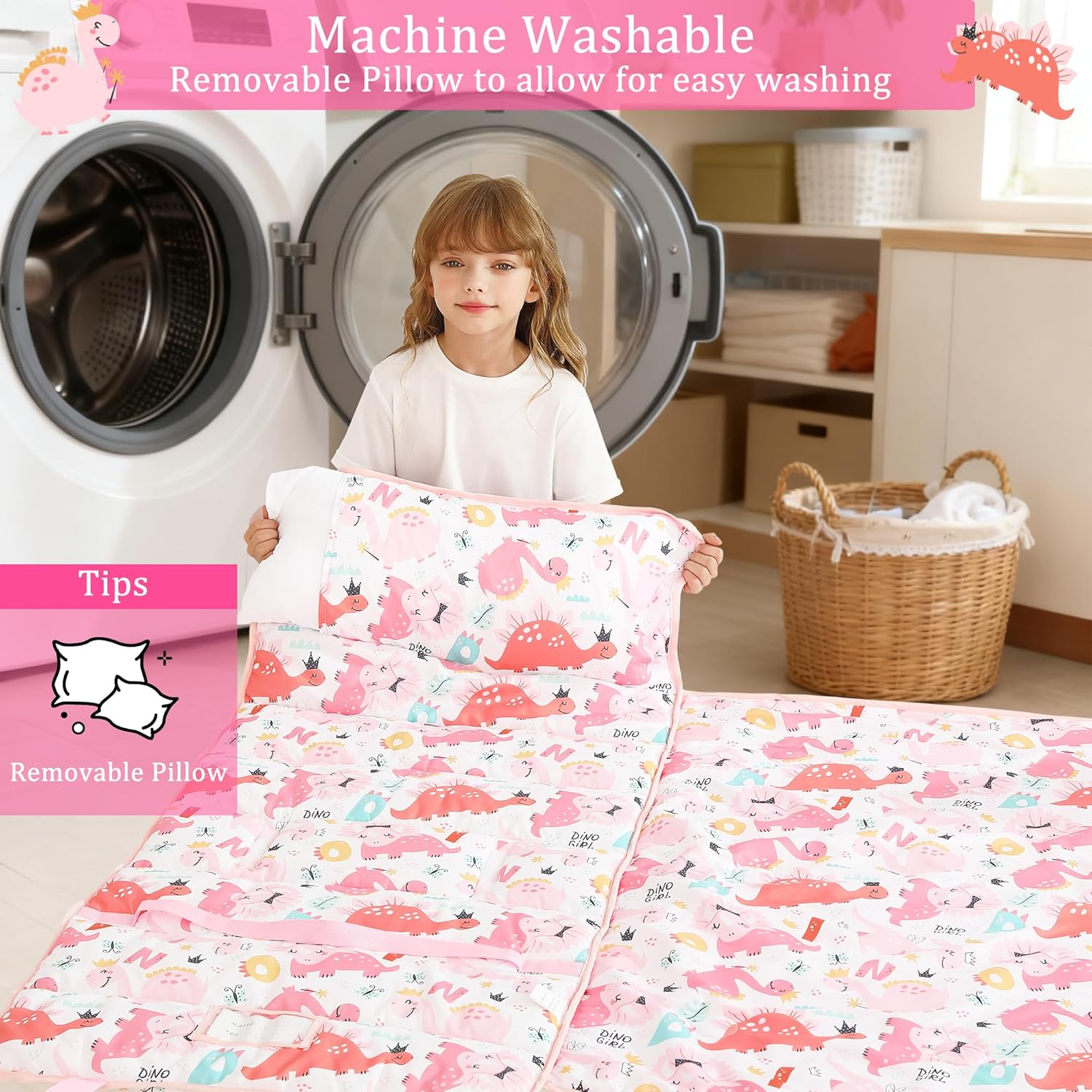 Cozy Comfort Nap Mat - Pink Dino Parade