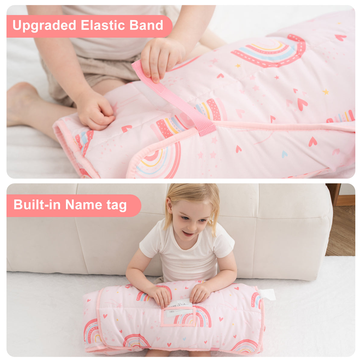 Pink Rainbow Toddler Nap Mat with Pillow & Blanket
