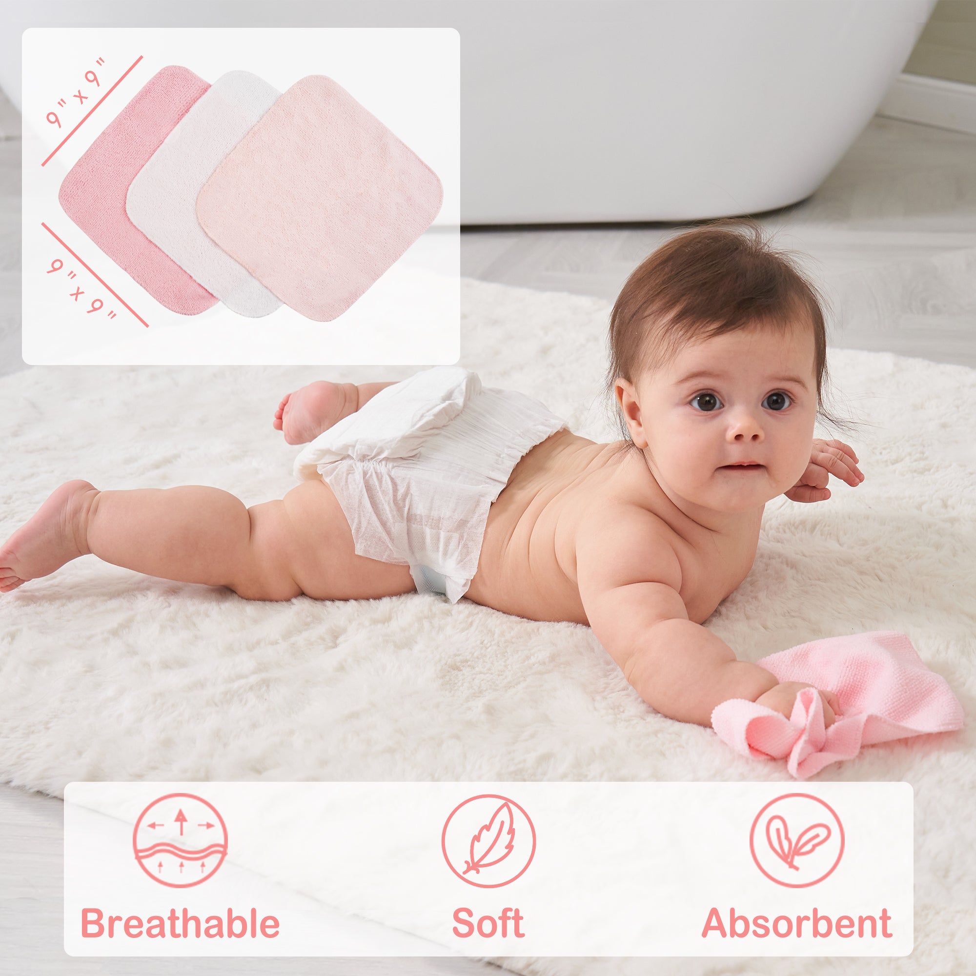 Unicorn Baby Towels and Baby Wash Cloths Set 6-Pack Size 28 x 28 Inch