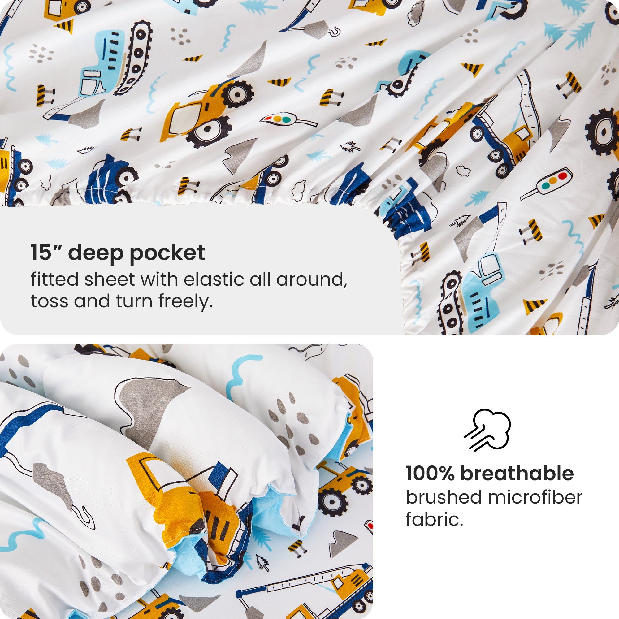 Construction Truck Bedding Set for Kids– 6 or 8 Piece Options