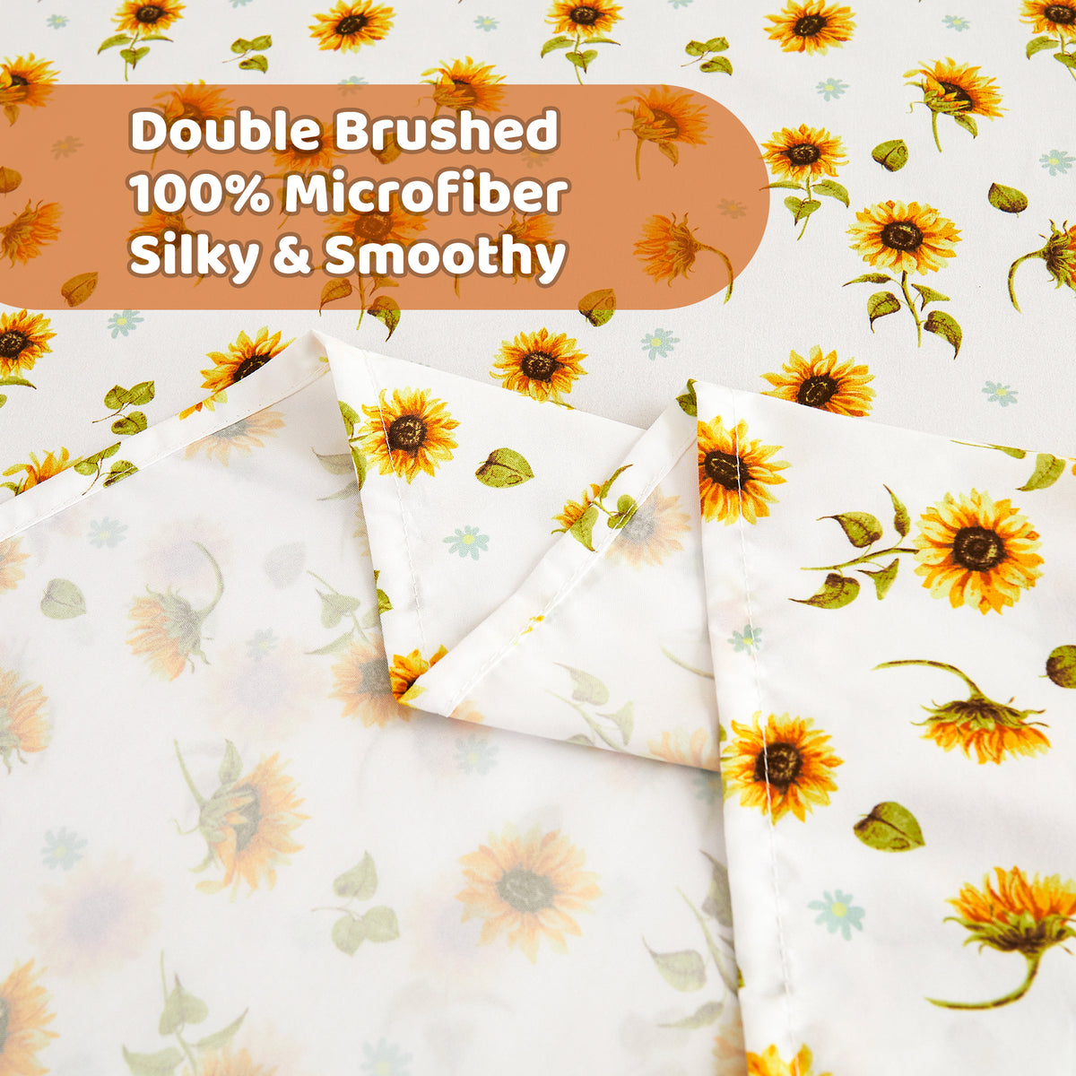 Sunflower Patterned Bed Sheet Set with Non-Slip Straps