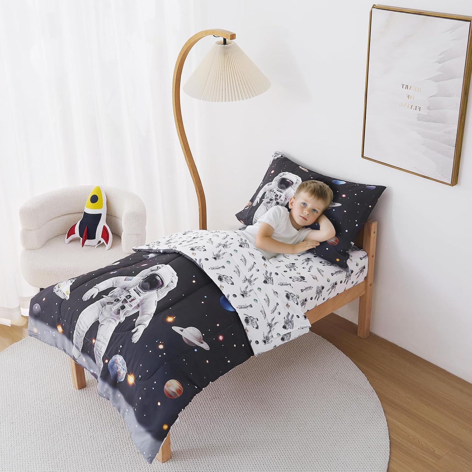 Astronaut Printed Toddler Comforter Set– 4 Piece