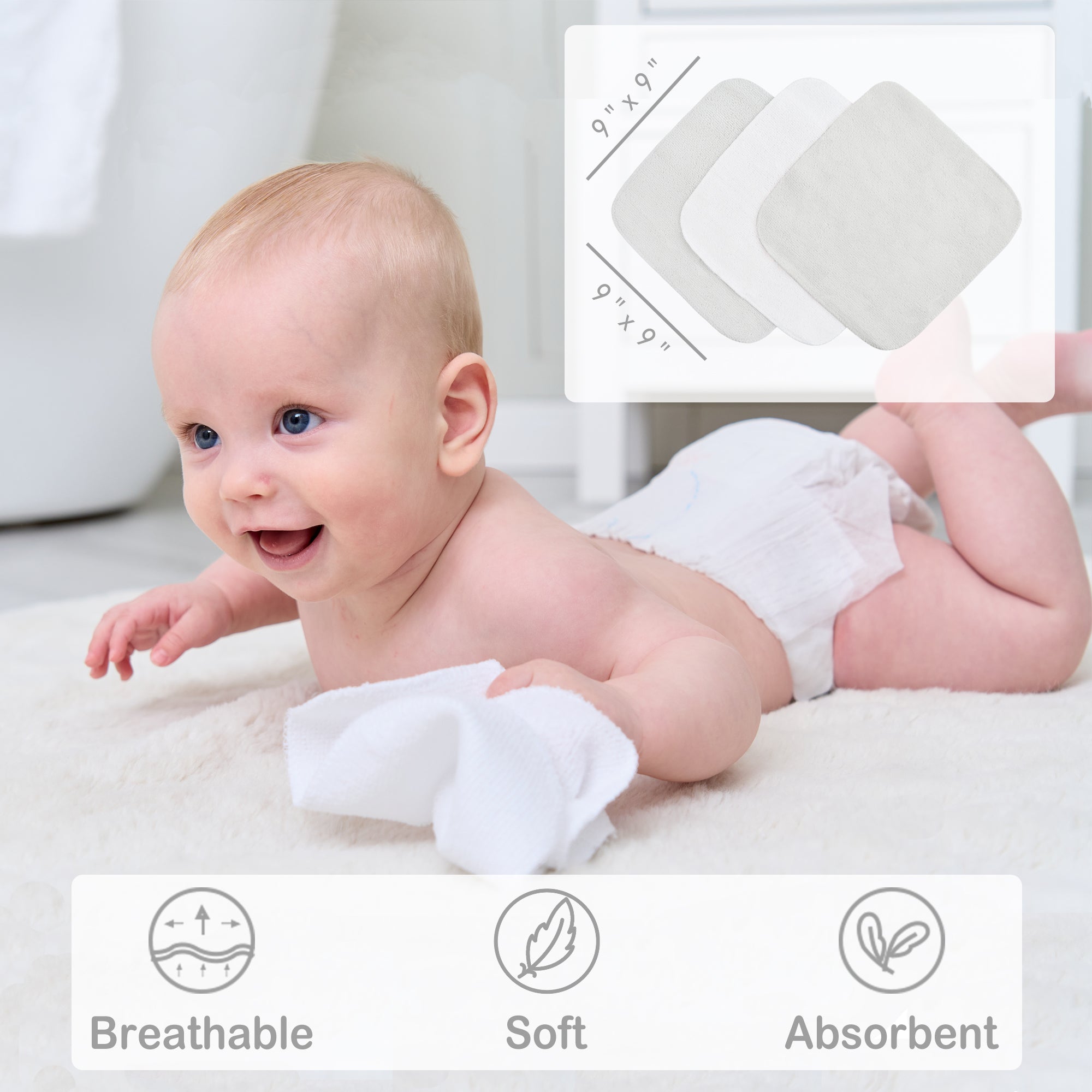 Grey Koala Baby Towels and Baby Wash Cloths Set 6-Pack Size 28 x 28 Inch
