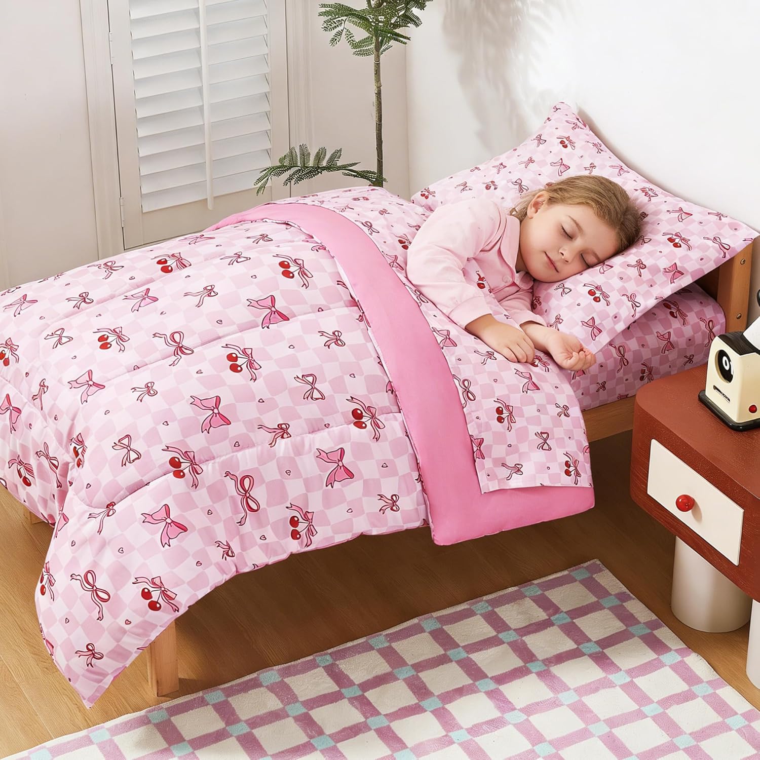 Pink Cherry Printed Toddler Comforter Set– 4 Piece