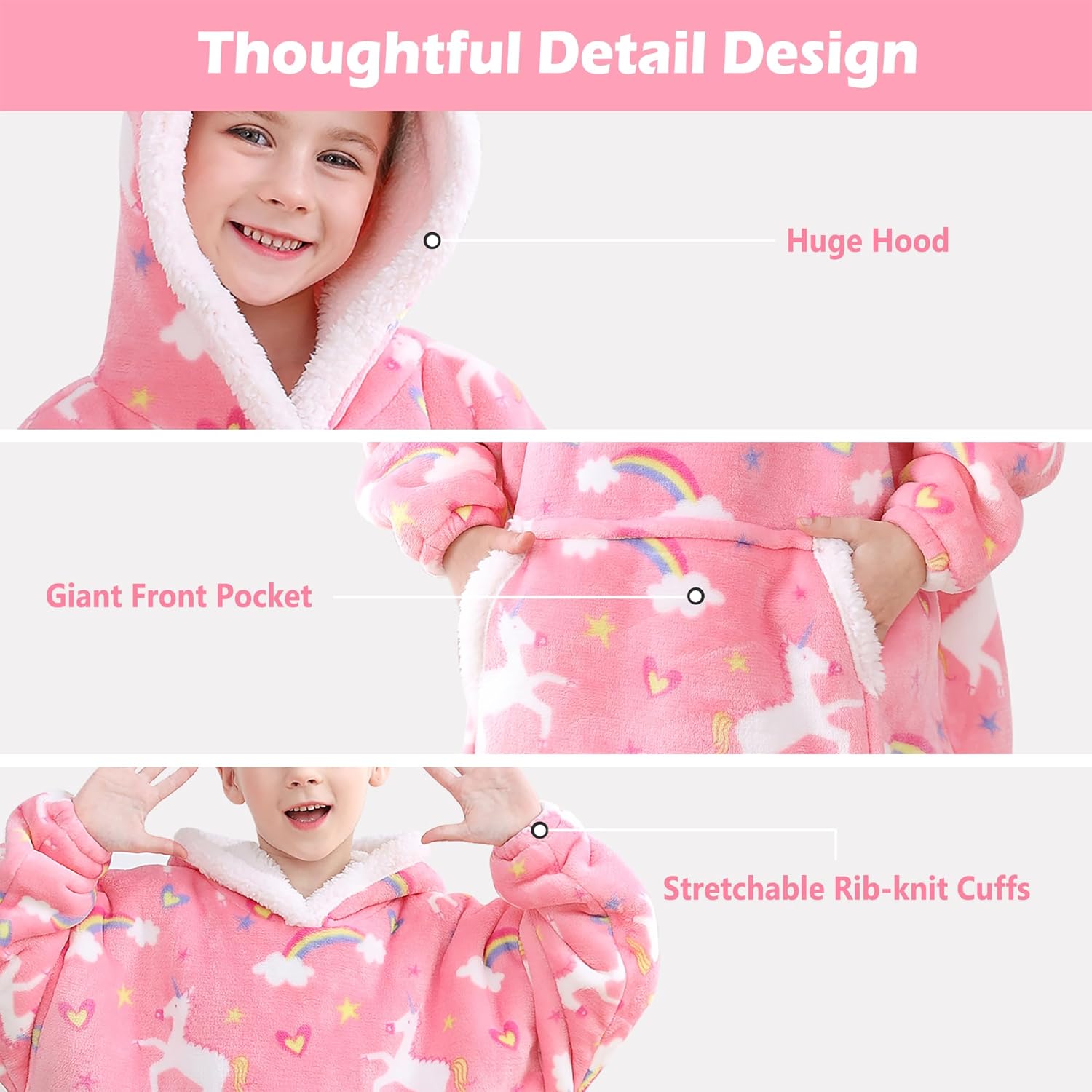 Unicorn Print Wearable Blanket Hoodie for Kids