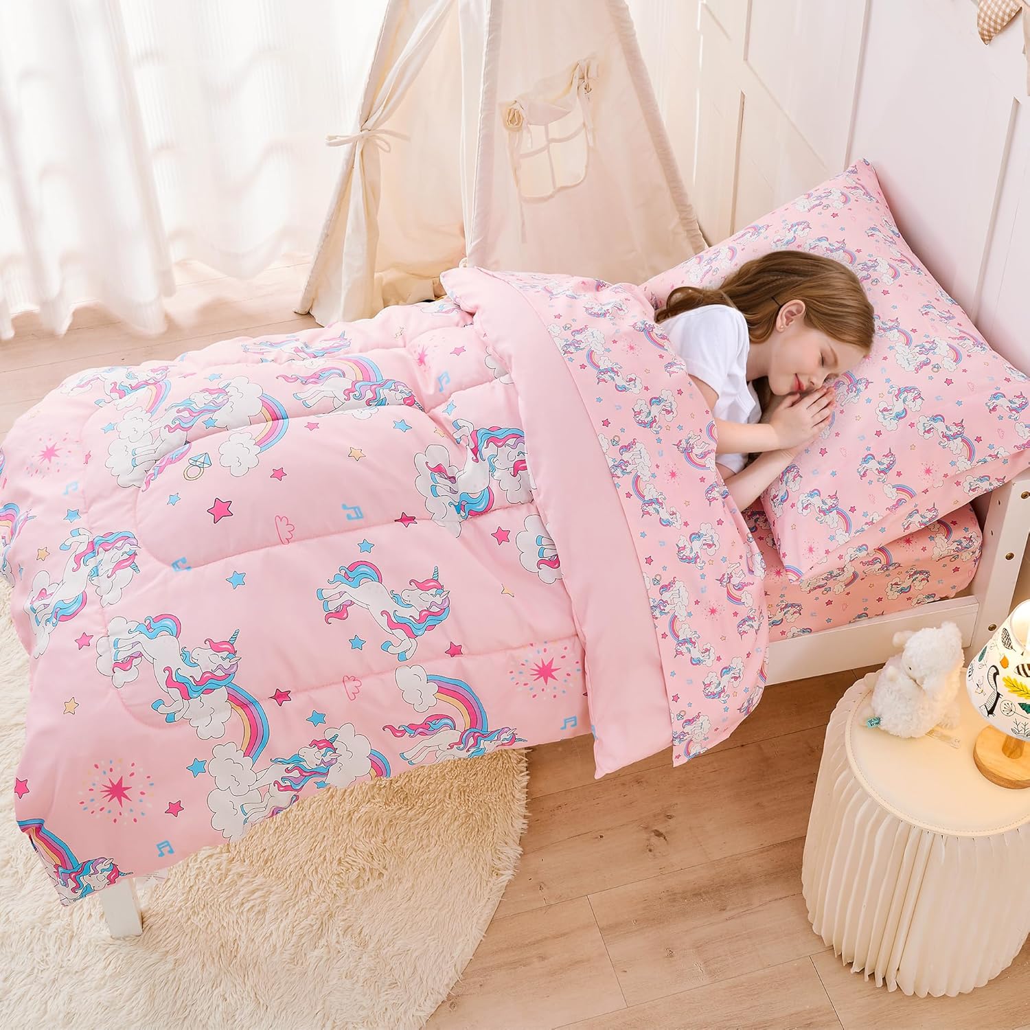 Pink Unicorn Toddler Comforter Set– 4 Piece