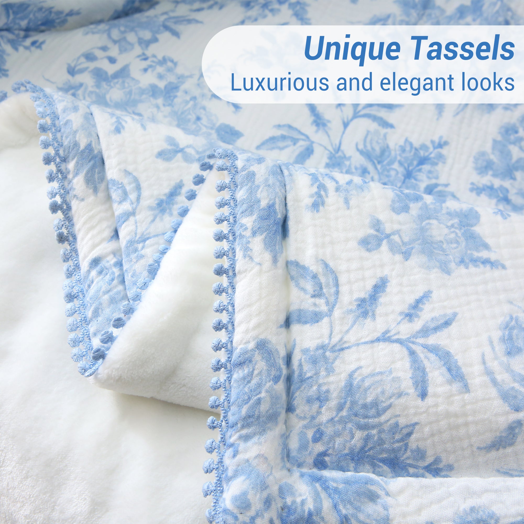 Blue Nerrah Throw Blanket Reversible Muslin Blankets 50x70 inch