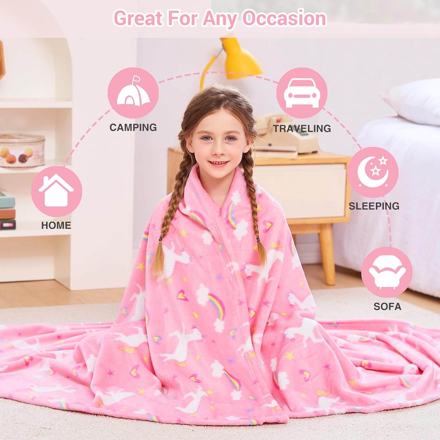 Unicorn Parade Kids Throw Blanket