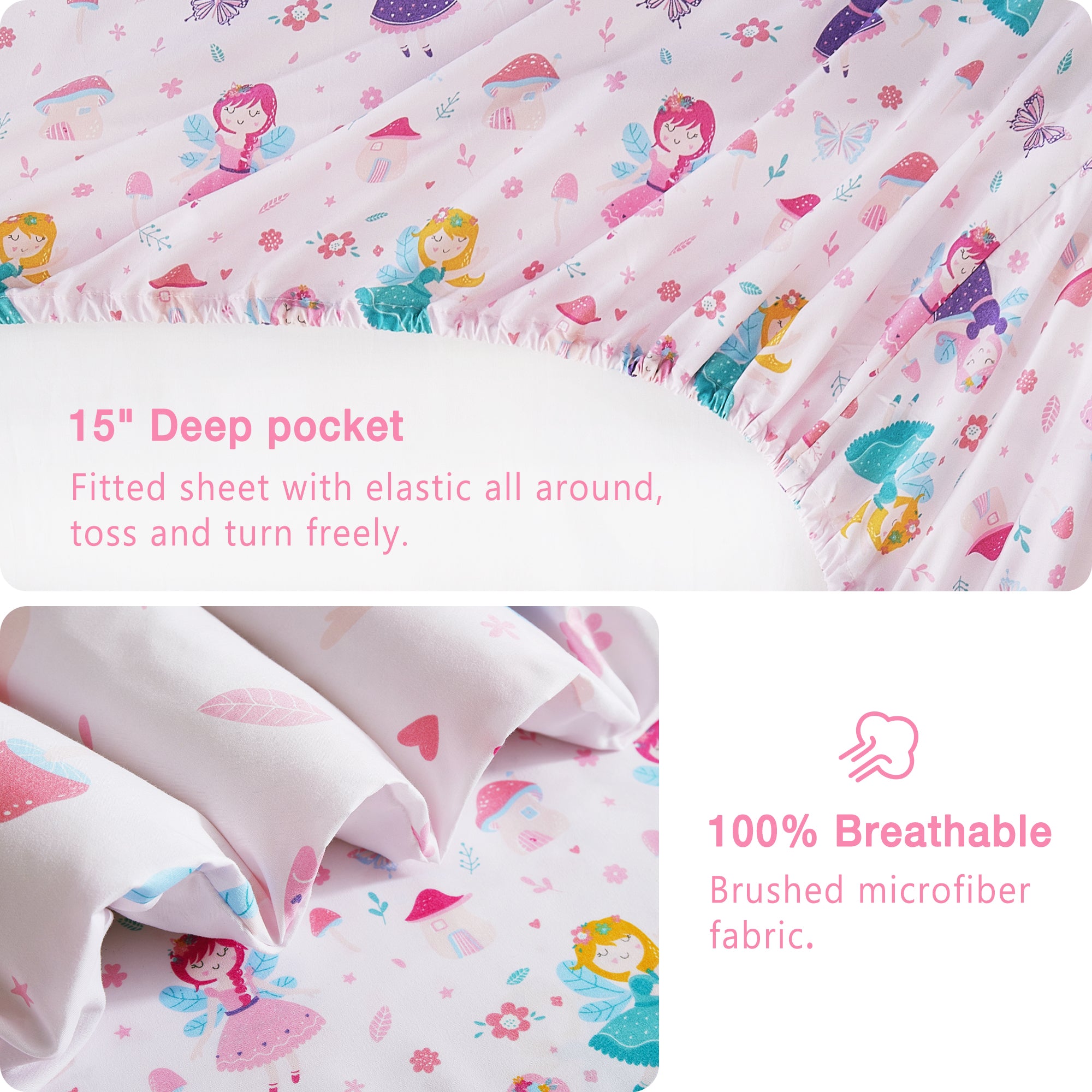 Pink Fairy Comforter Sets for Kids– 6 or 8 Piece Options