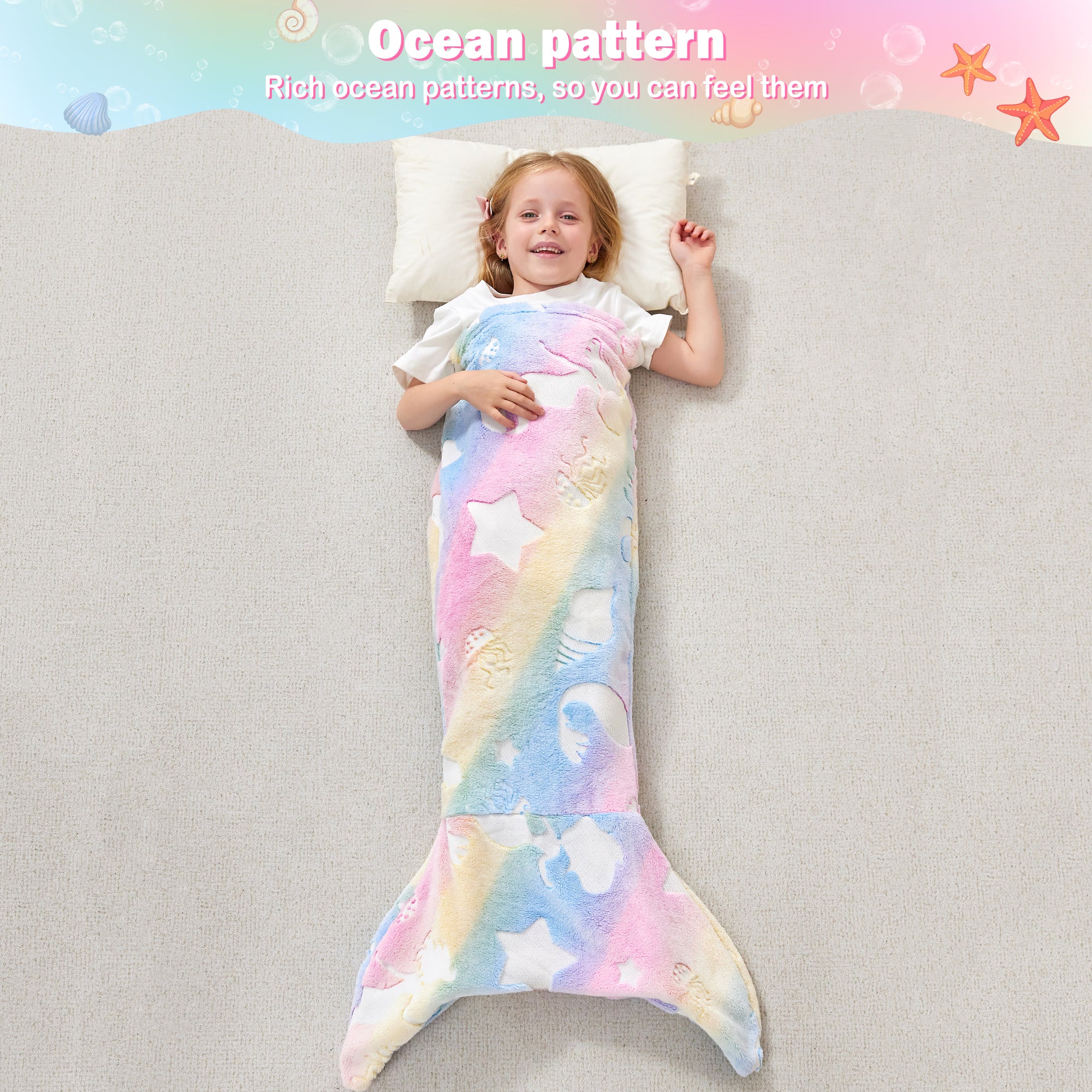 Multicolor Jellyfish 17"×39" Kids Mermaid Tail Blanket