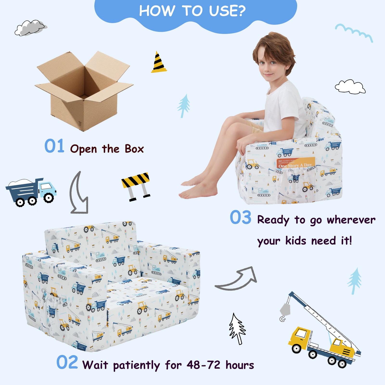 Blue Whale 2-in-1 Soft Toddler Couch Fold Out