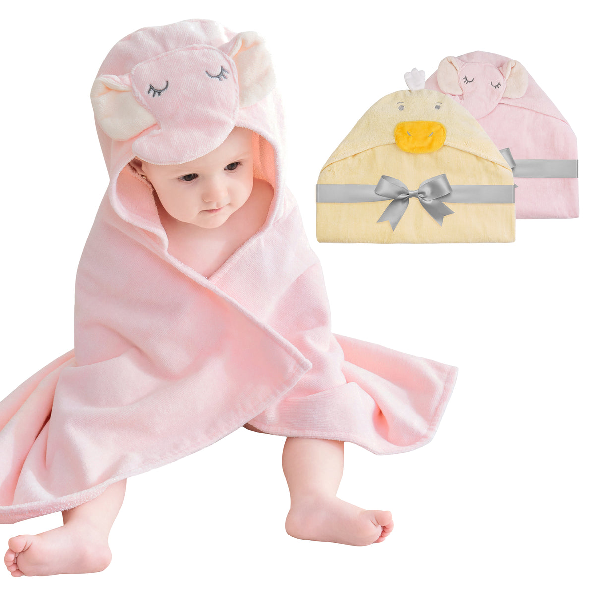 Duck & Elephant Baby Towels with Hood