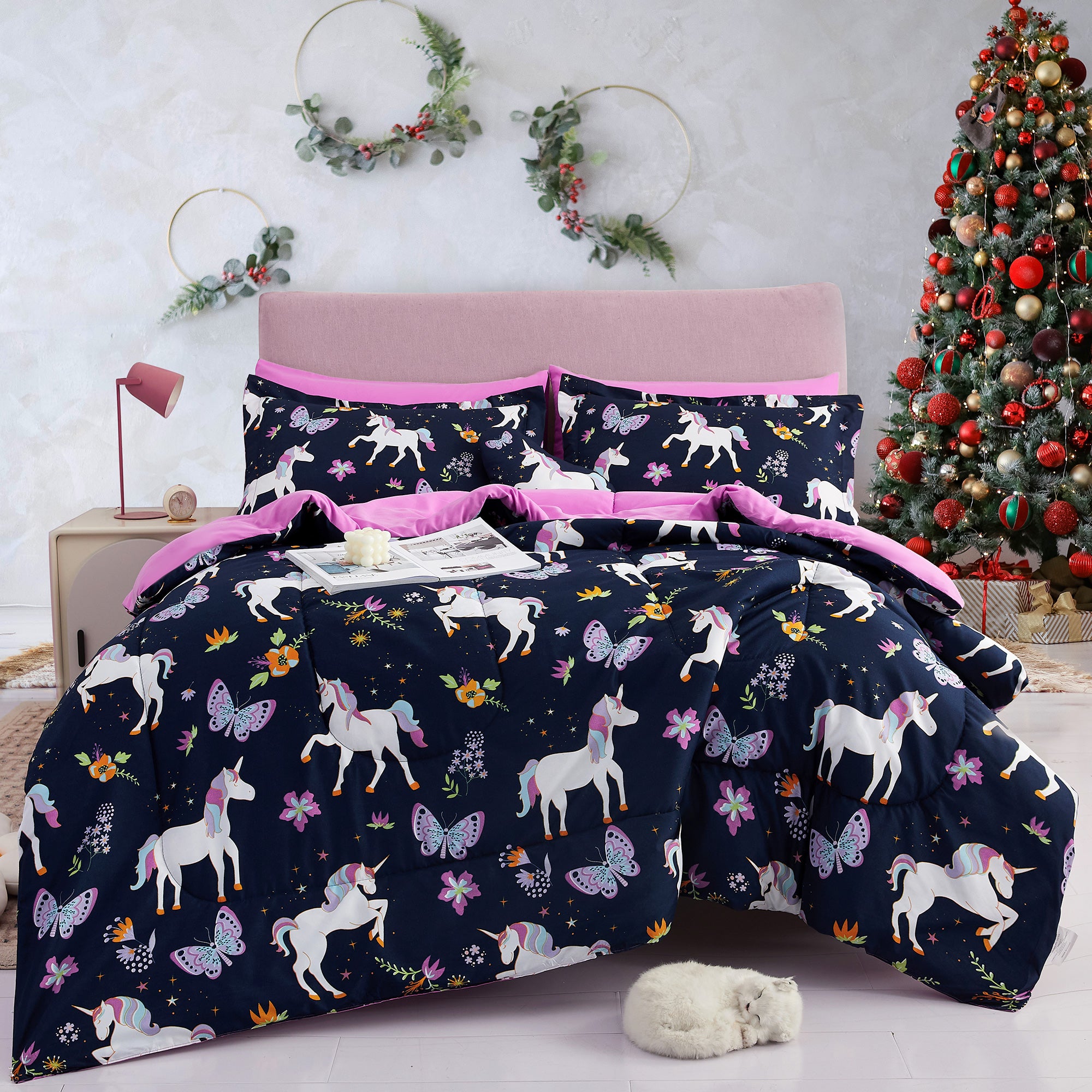 Purple Pink Unicorn Kids Comforter Sets– 6 or 8 Piece Options