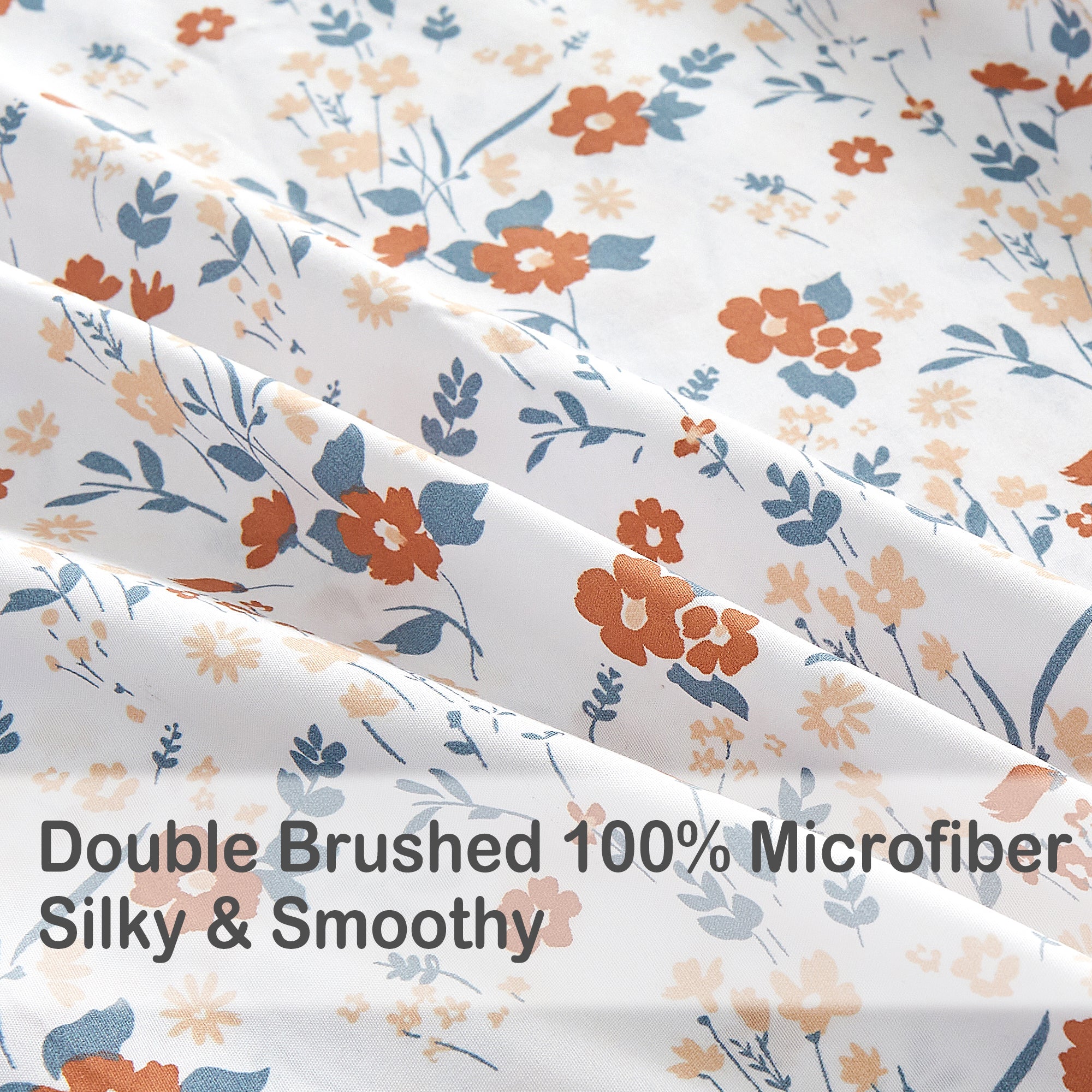 Sweet - Hued Petite Orange Flower Pattern Bed Sheet Set with Non-slip Straps