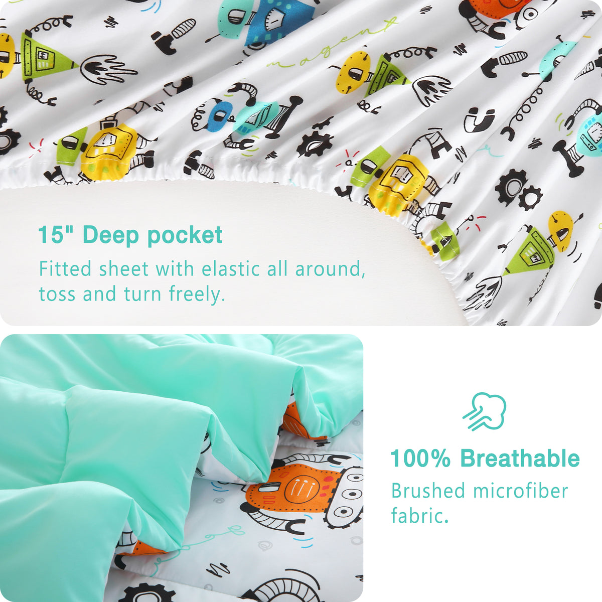 Gear Robot Comforter Sets for Kids– 6 or 8 Piece Options