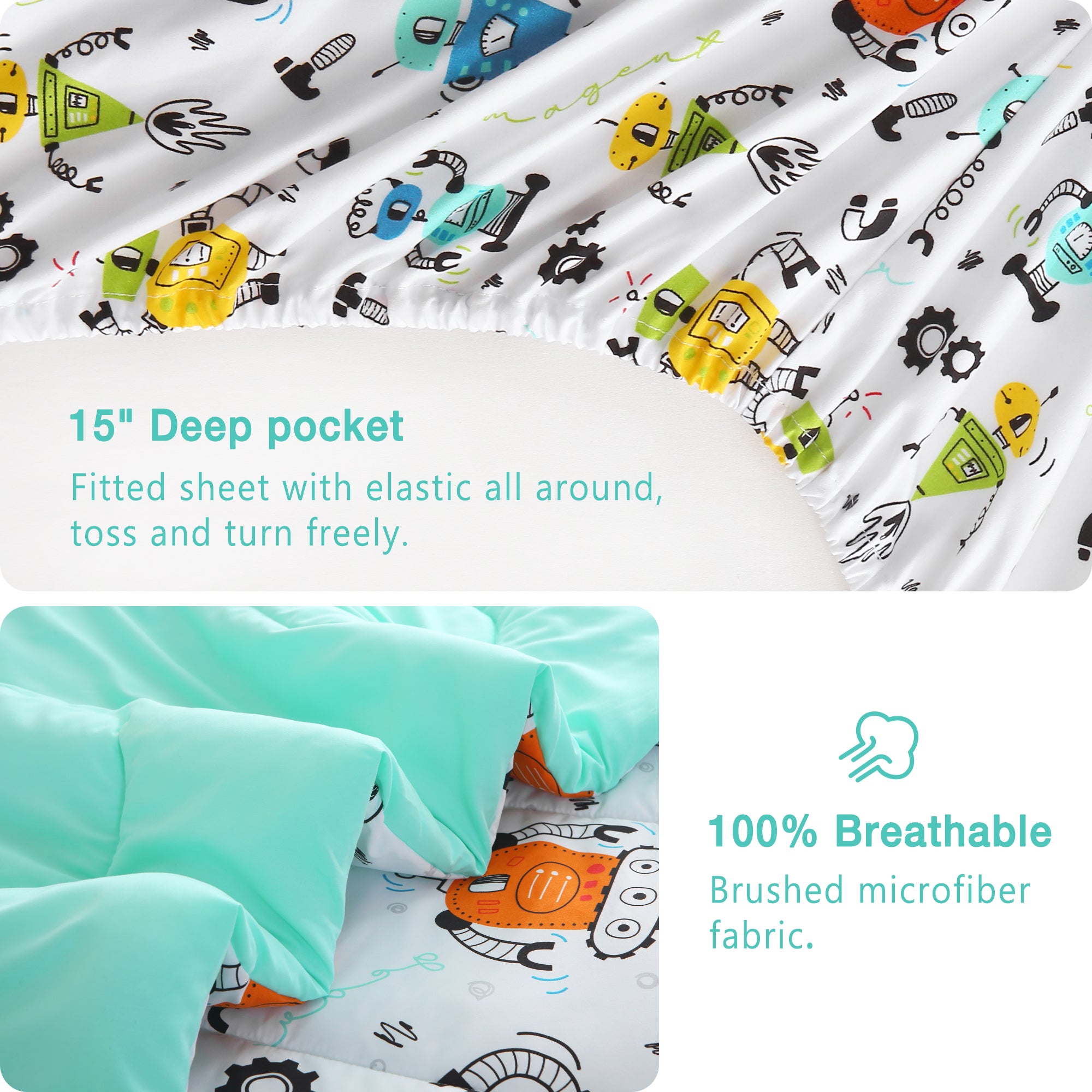 Gear Robot Comforter Sets for Kids– 6 or 8 Piece Options