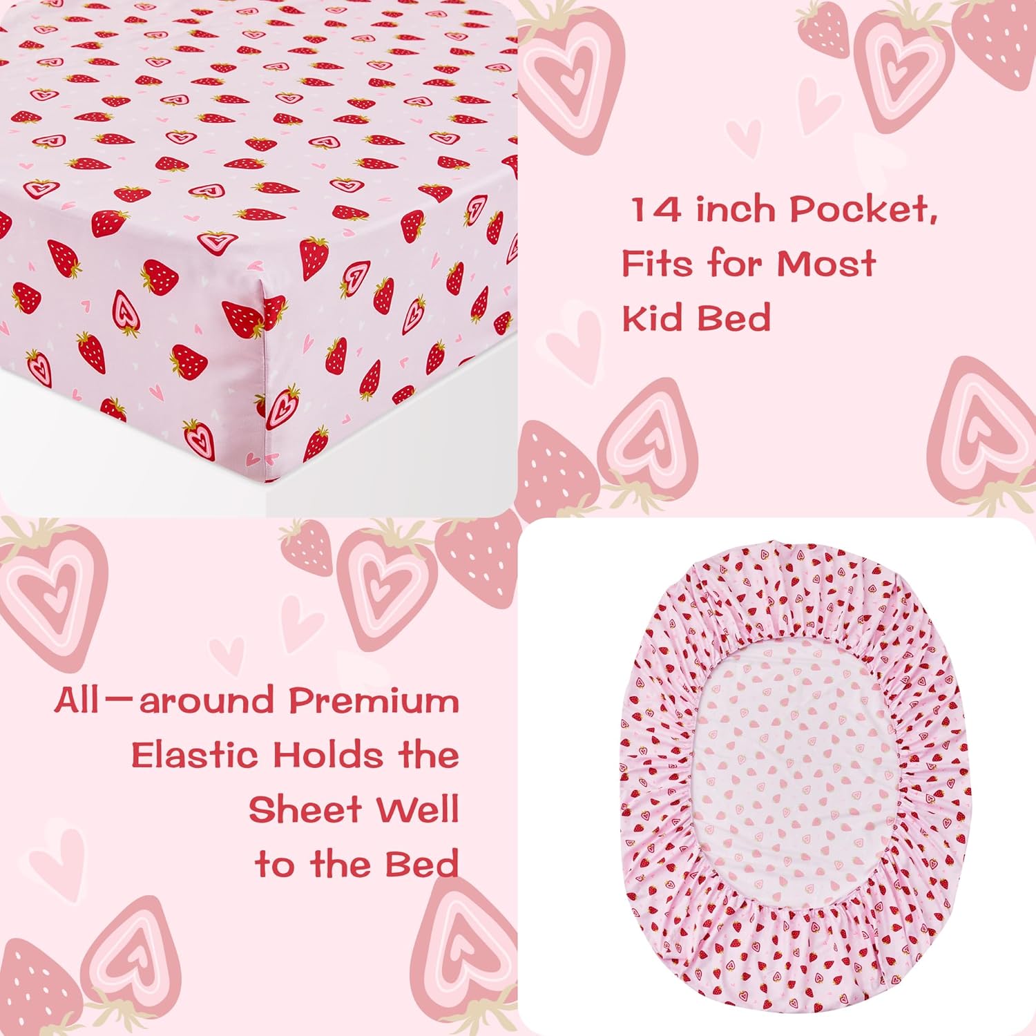 Dreamy Strawberry 3 Pcs Kids Twin Size Sheet Set