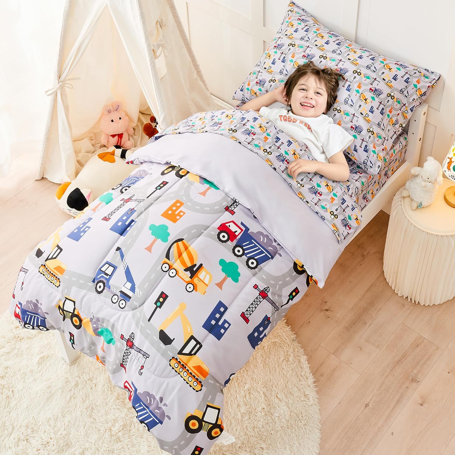 Busy Construction Toddler Comforter Set– 4 Piece